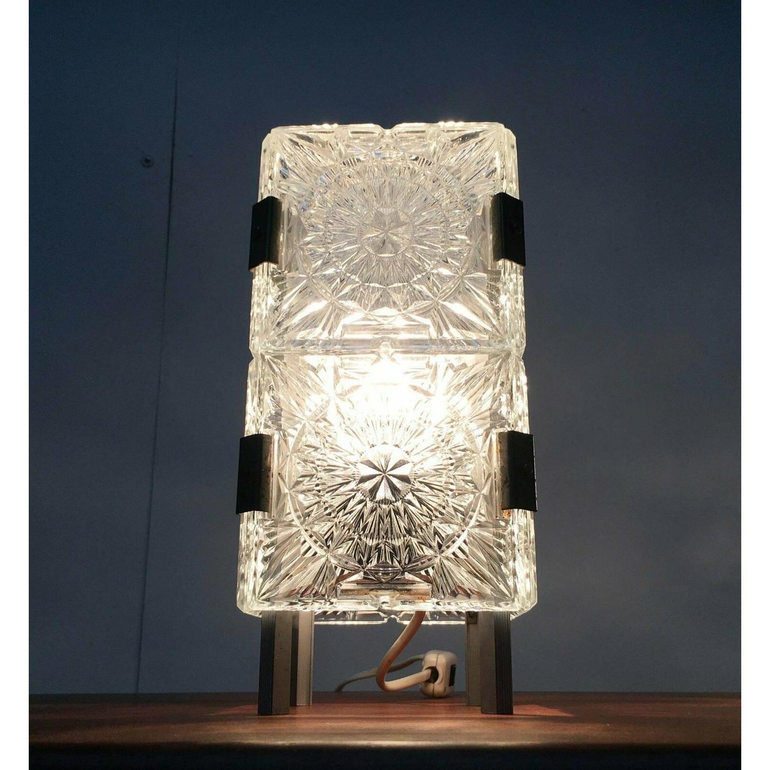 Set of 2 Mid-Century Czech Ussr Glass Table Lamps from Lustry Kamenický, 1960s For Sale 3