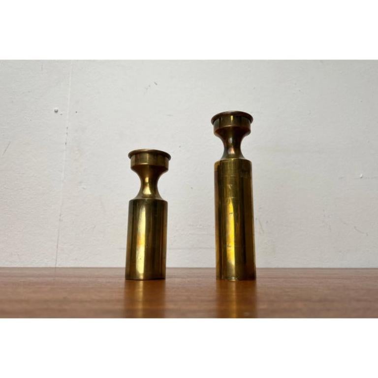 Metallo Set di 2 portacandele in ottone danese di metà secolo di Boyes Metalkunst, anni '60 in vendita