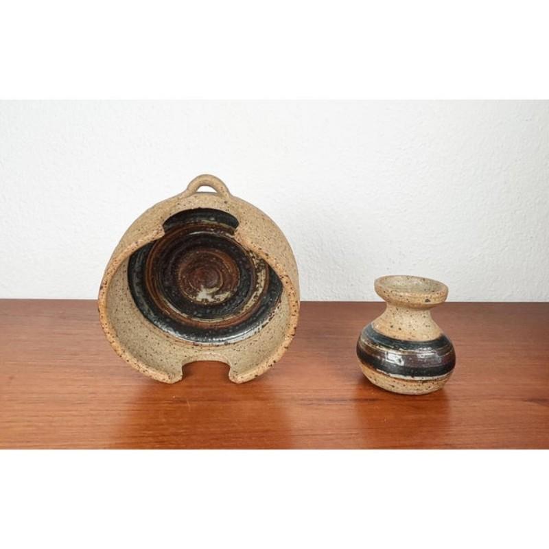 Juego de 2 candelabros y jarrón de cerámica danesa de mediados de siglo de Friederichsen, años 70 en venta 8
