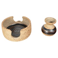 Set of 2 Mid-Century Danish Pottery Candleholder & Vase by Friederichsen, 1970s