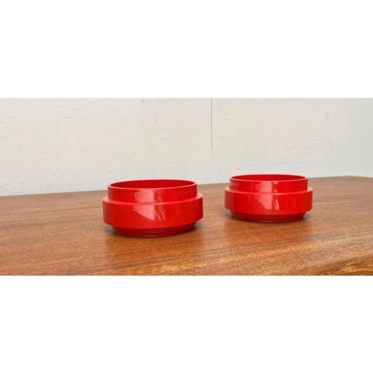 Set of 2 Mid-Century Danish Space Age Red Stacking Bowls from Nordsted, 1960s For Sale 2
