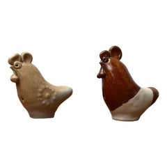 Juego de 2 flautas de cerámica finlandesa de mediados de siglo con forma de pájaro de Kermansavi, años 60