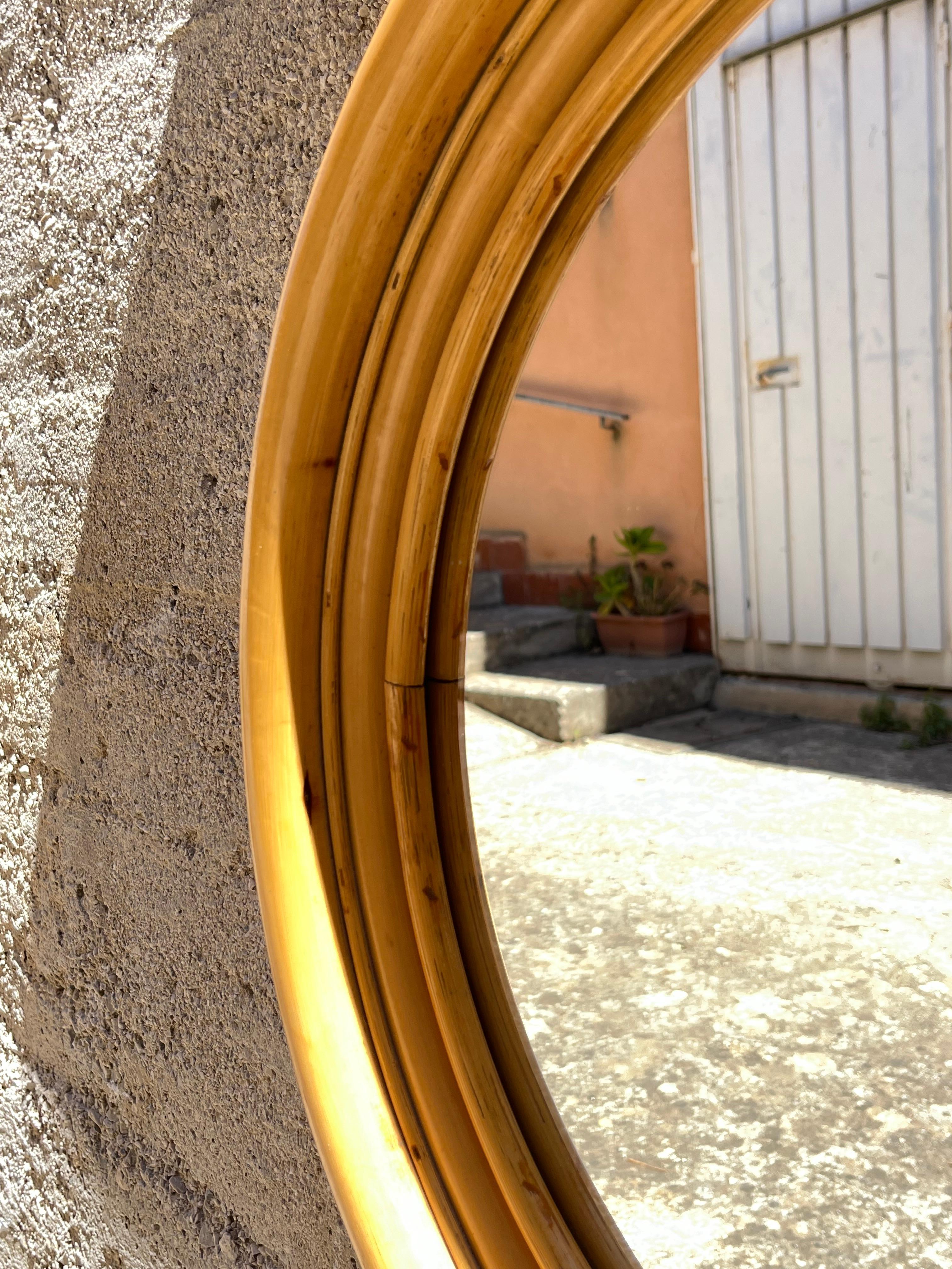 Français Ensemble de 2 miroirs muraux en bambou de la Côte d'Azur, France, années 1960 en vente