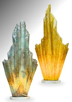 Set of 2 Mid-Century French Sculptural Resin Table Lamps "Lamp Dantelle", c.1970