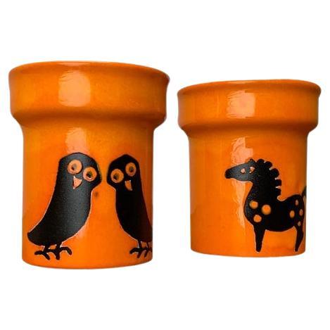 Set of 2 Mid-Century German Ceramic Vases with Owl and Horse Design, 1960s