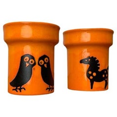 Set of 2 Mid-Century German Ceramic Vases with Owl and Horse Design, 1960s