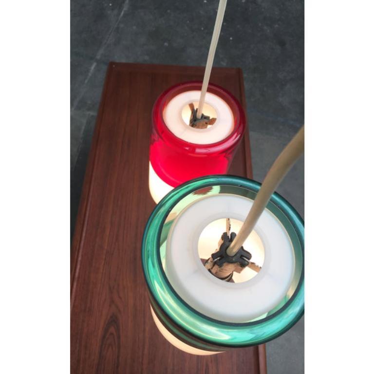 Set of 2 Mid-Century German Glass Pendant Lamps from Peill & Putzler, 1970s In Good Condition For Sale In Hamburg, DE