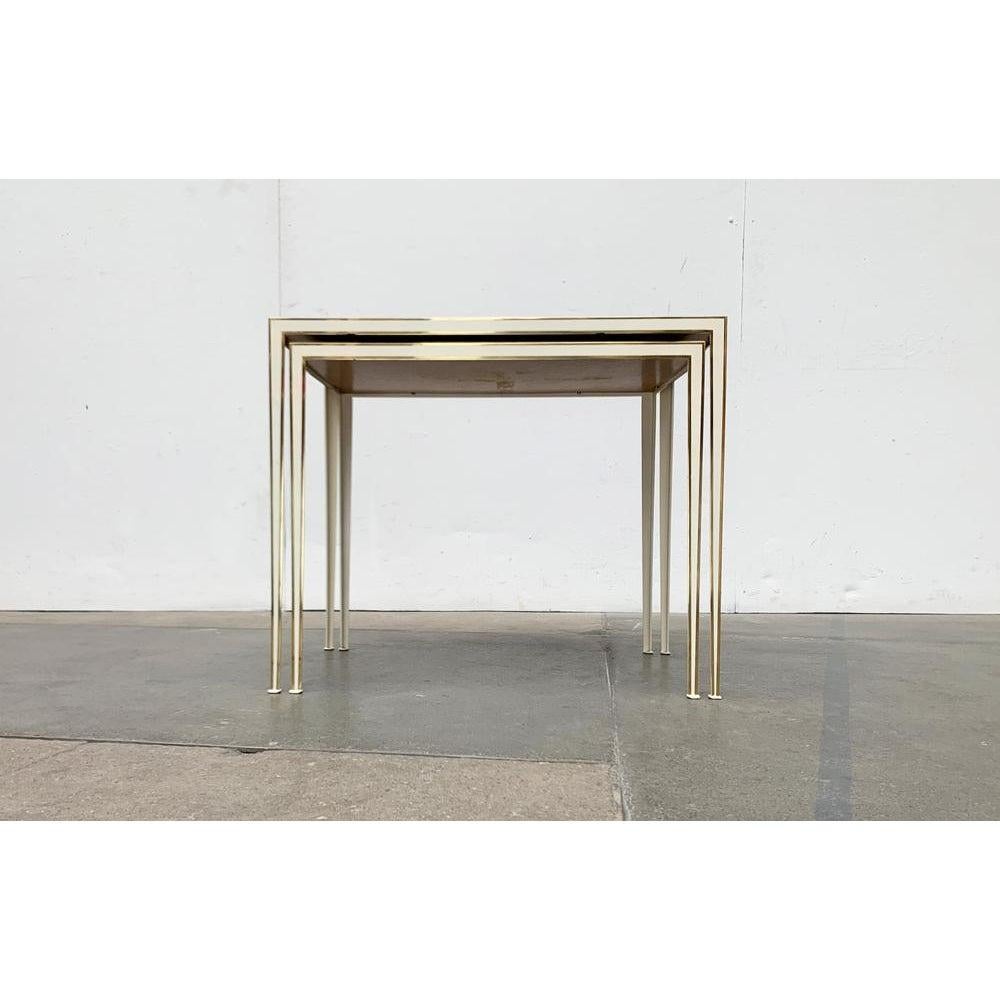 Mid-Century Modern Set of 2 Mid-Century German Hollywood Regency Brass and Nesting Tables, 1960s For Sale