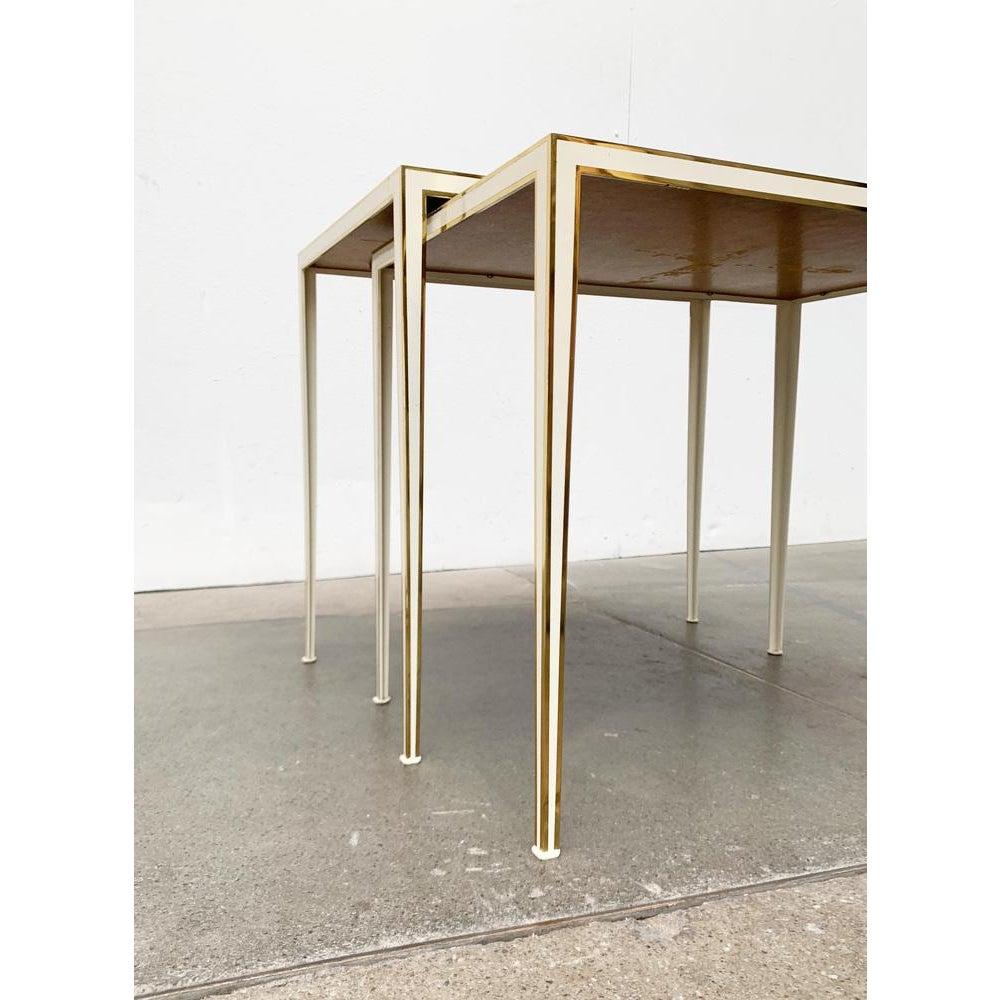 20th Century Set of 2 Mid-Century German Hollywood Regency Brass and Nesting Tables, 1960s For Sale