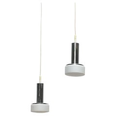 Set of 2 Mid-Century German Model P105 Glass and Chrome Pendant Lamps, 1960s