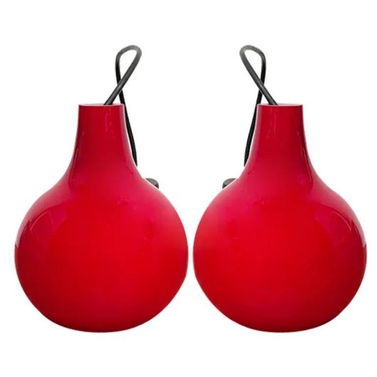 Set of 2 Mid-Century German Red Glass Pendant Lamps from Peill & Putzler, 1960s