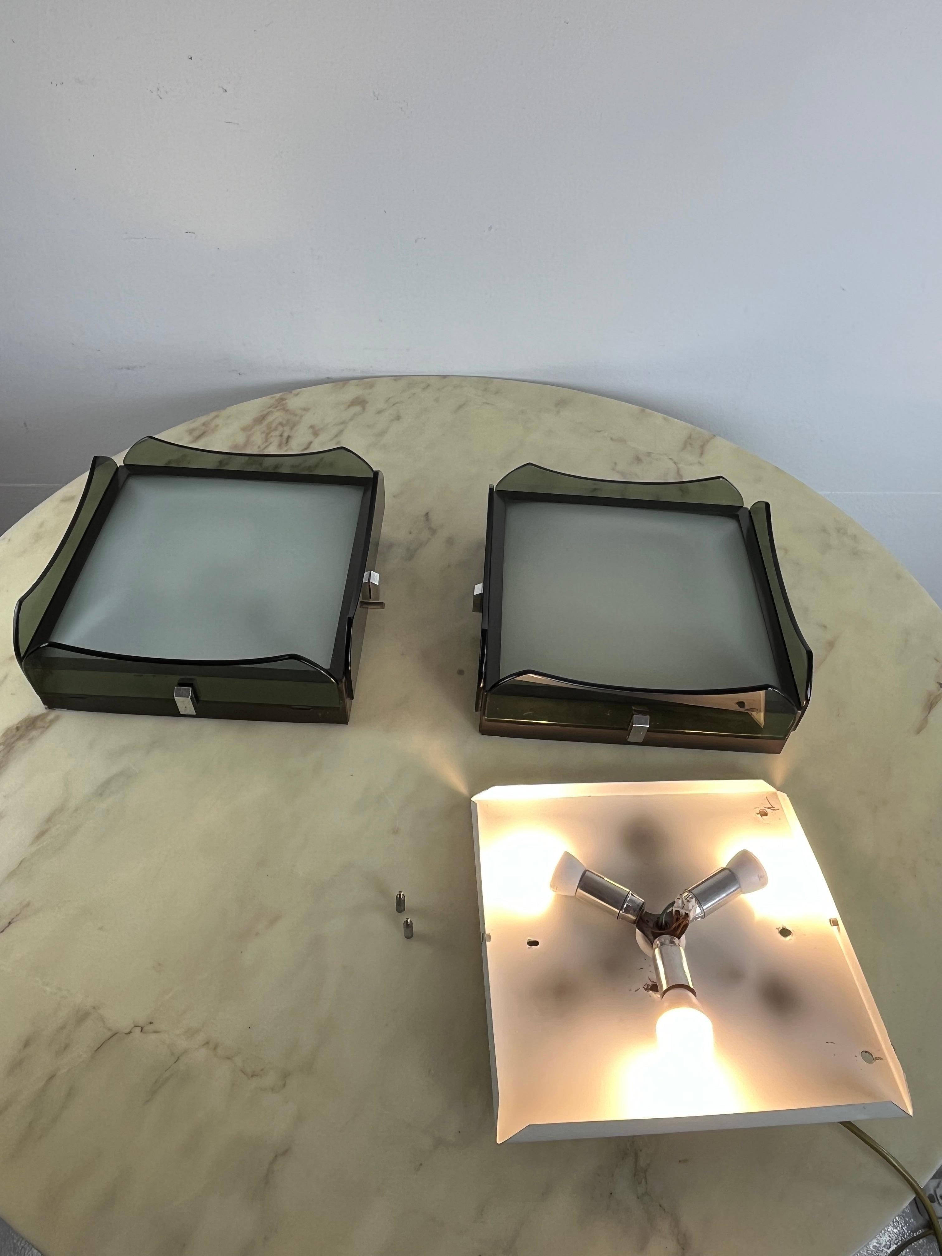 Set Of 2 Mid-Century Glass Ceiling Lights Italian Design Veca 1960s For Sale 2