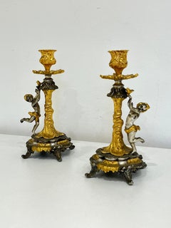 Set Of 2 Mid-Century Gold Pewter Candlesticks 1950s