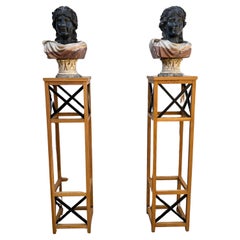 Set Of 2 Mid-Century Half-Busts in Belgian Black Marble, Inlaid Sugar Marble
