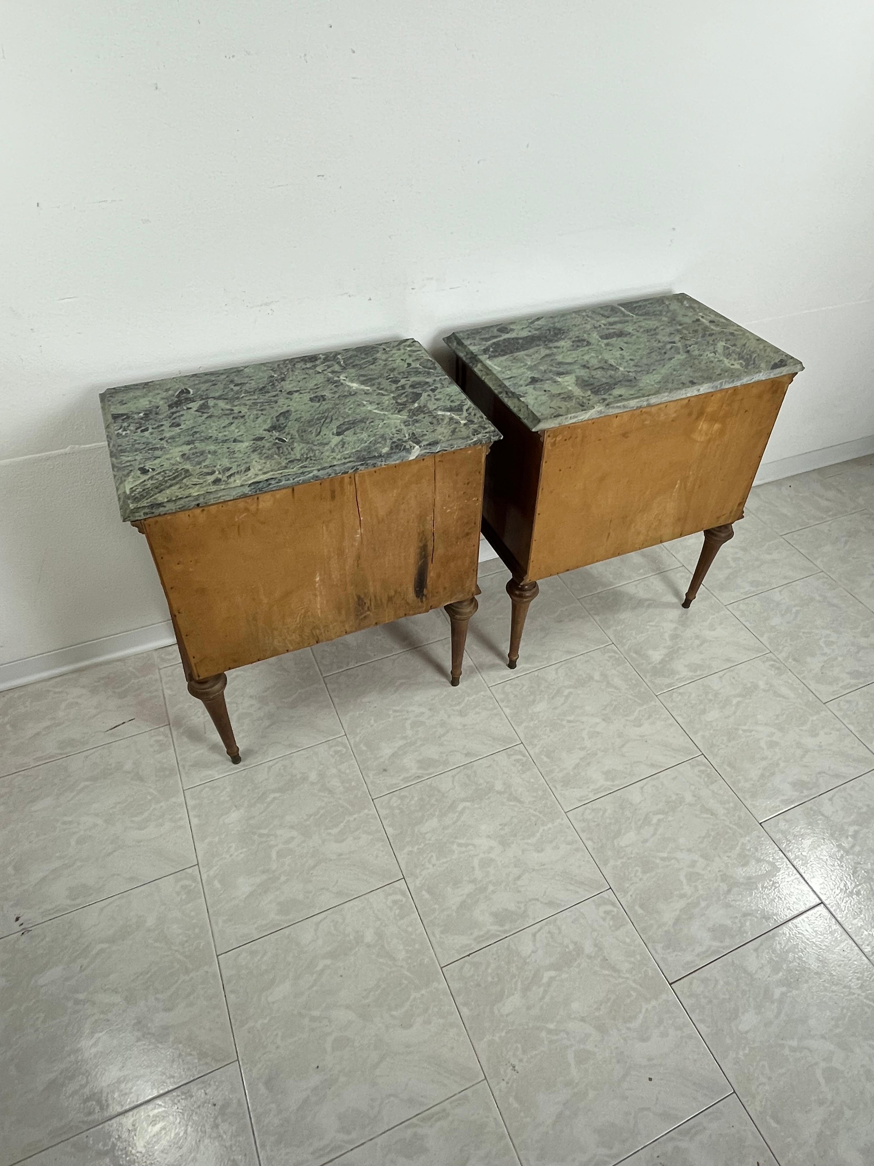 Set of 2 Mid-Century Italian Bedside Tables in wood and fine marble top 1960s For Sale 5