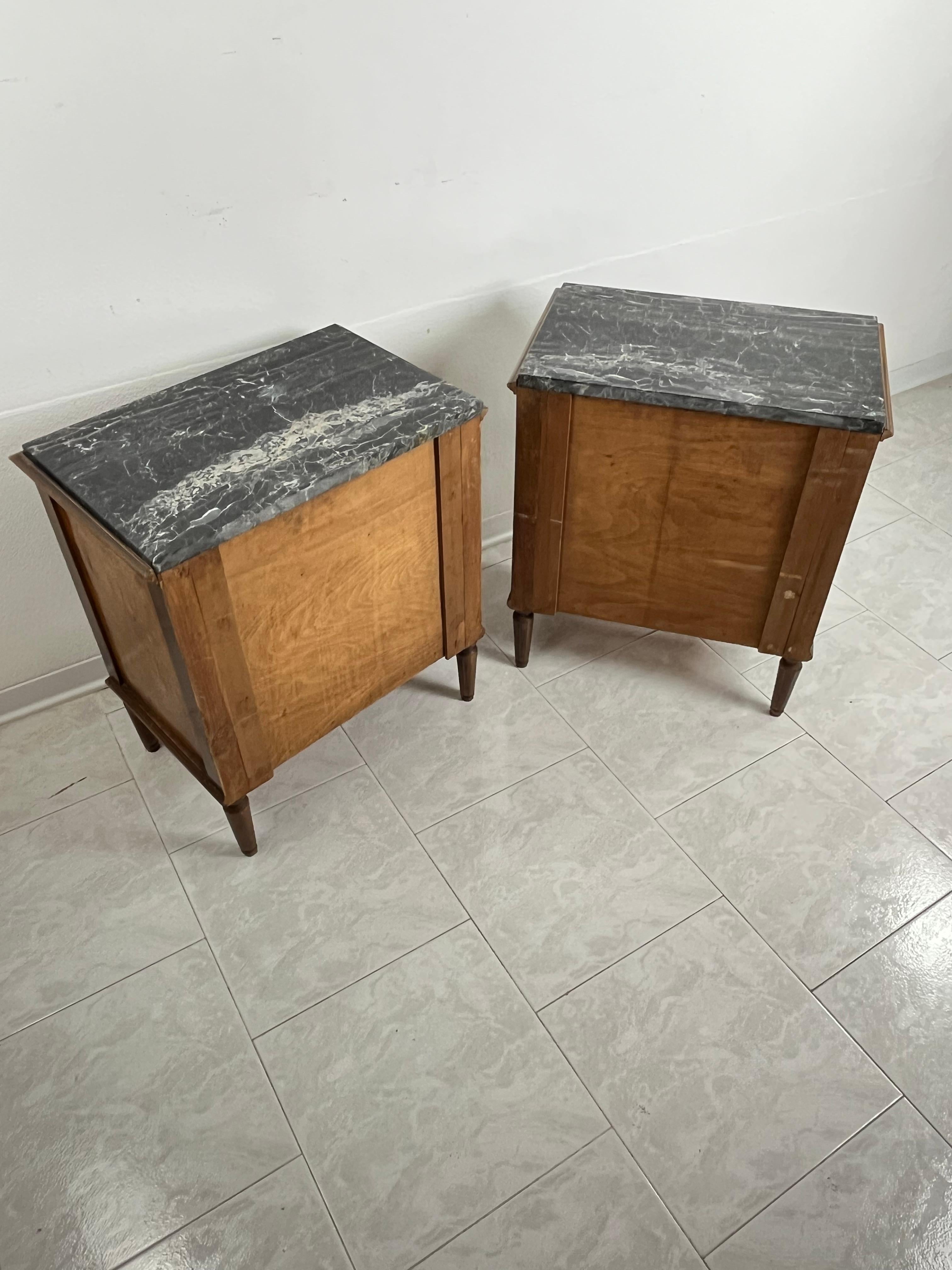 Mid-20th Century Set of 2 Mid-Century Italian Bedside Tables in Wood and Fine Marble Top 1960s For Sale