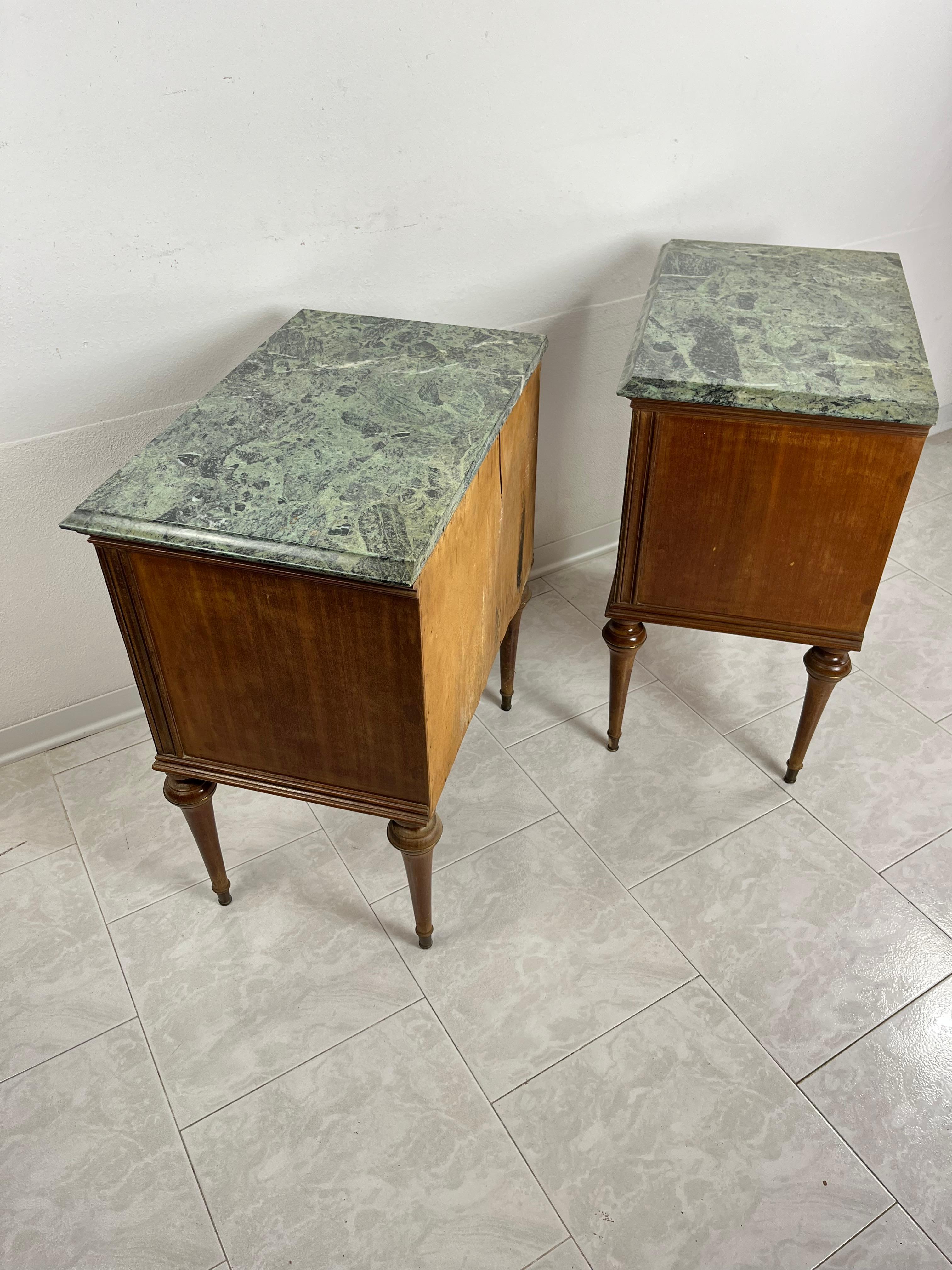 Set of 2 Mid-Century Italian Bedside Tables in wood and fine marble top 1960s For Sale 4