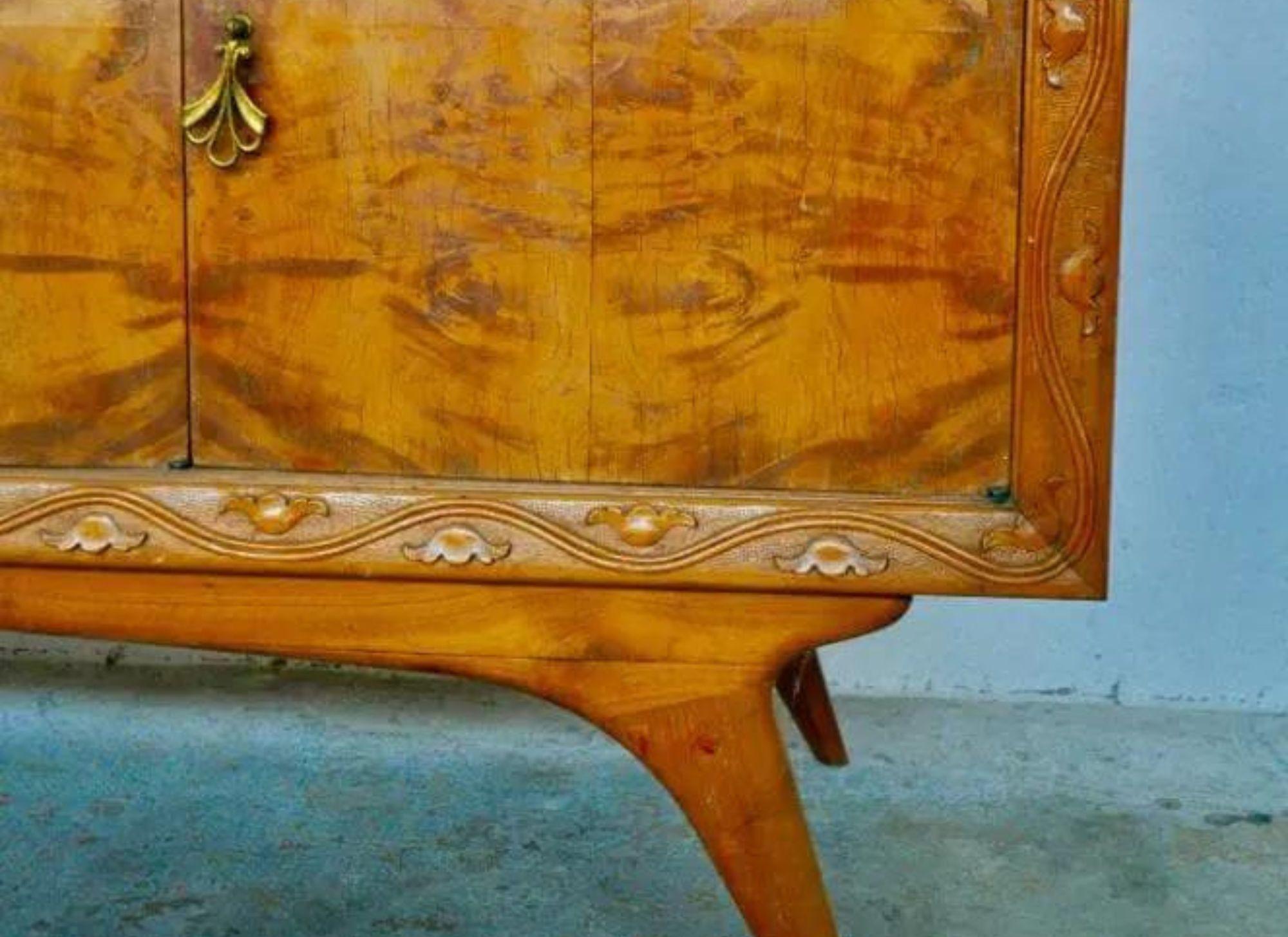 Brass Set of 2 Mid-Century Italian Cherrywood and Walnut Credenzas, 1950s For Sale