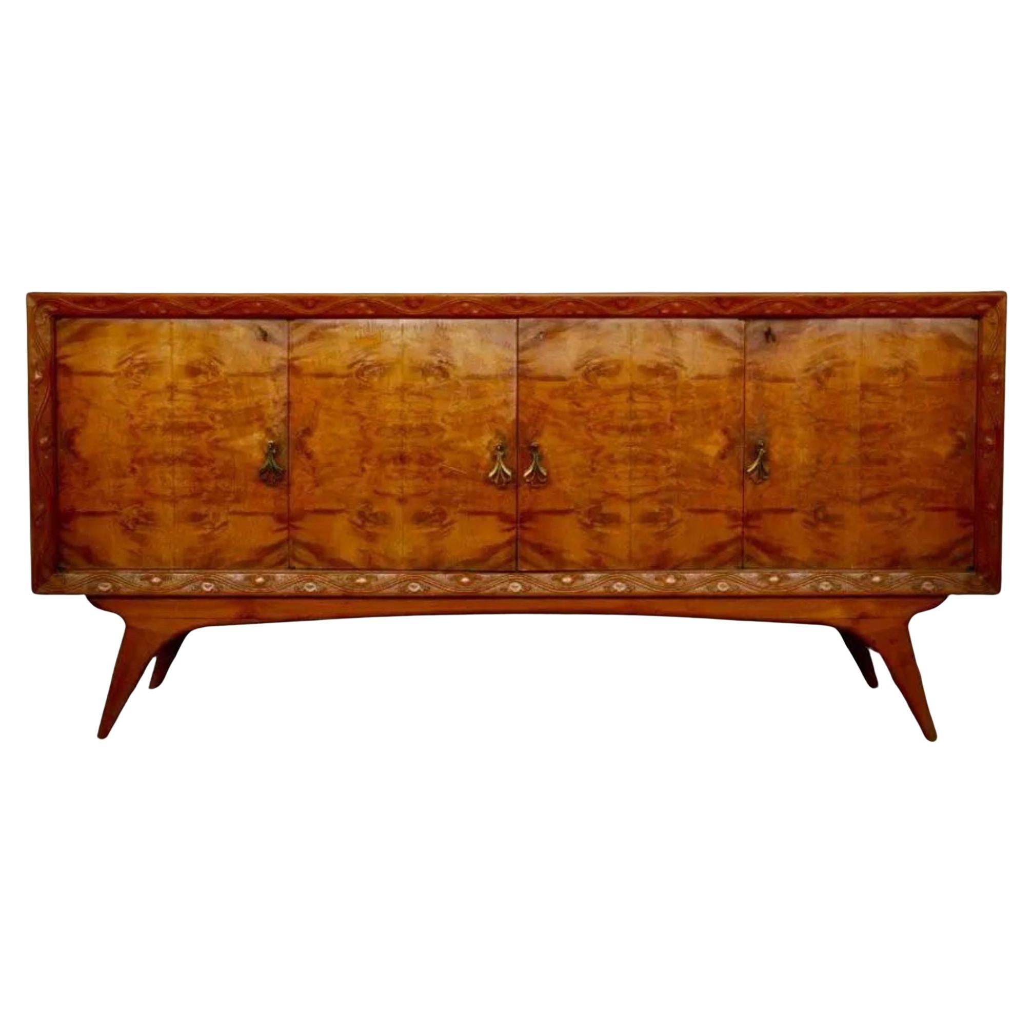 Set of 2 Mid-Century Italian Cherrywood and Walnut Credenzas, 1950s