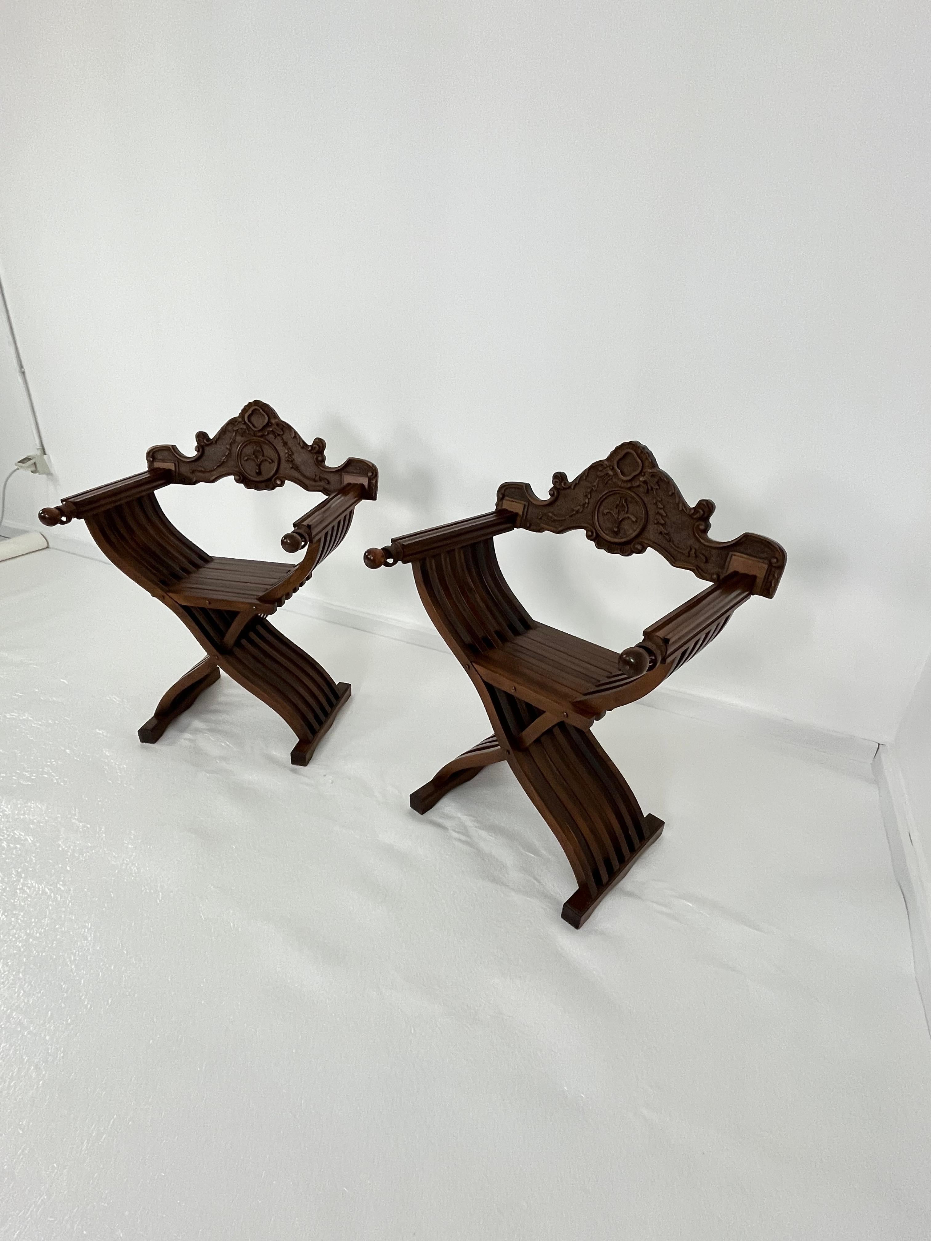 Wood Set Of 2 Mid-Century Italian Folding Chairs Model 