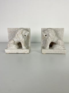 Set of 2 mid-century Italian marble Bookends, lions, 1950s