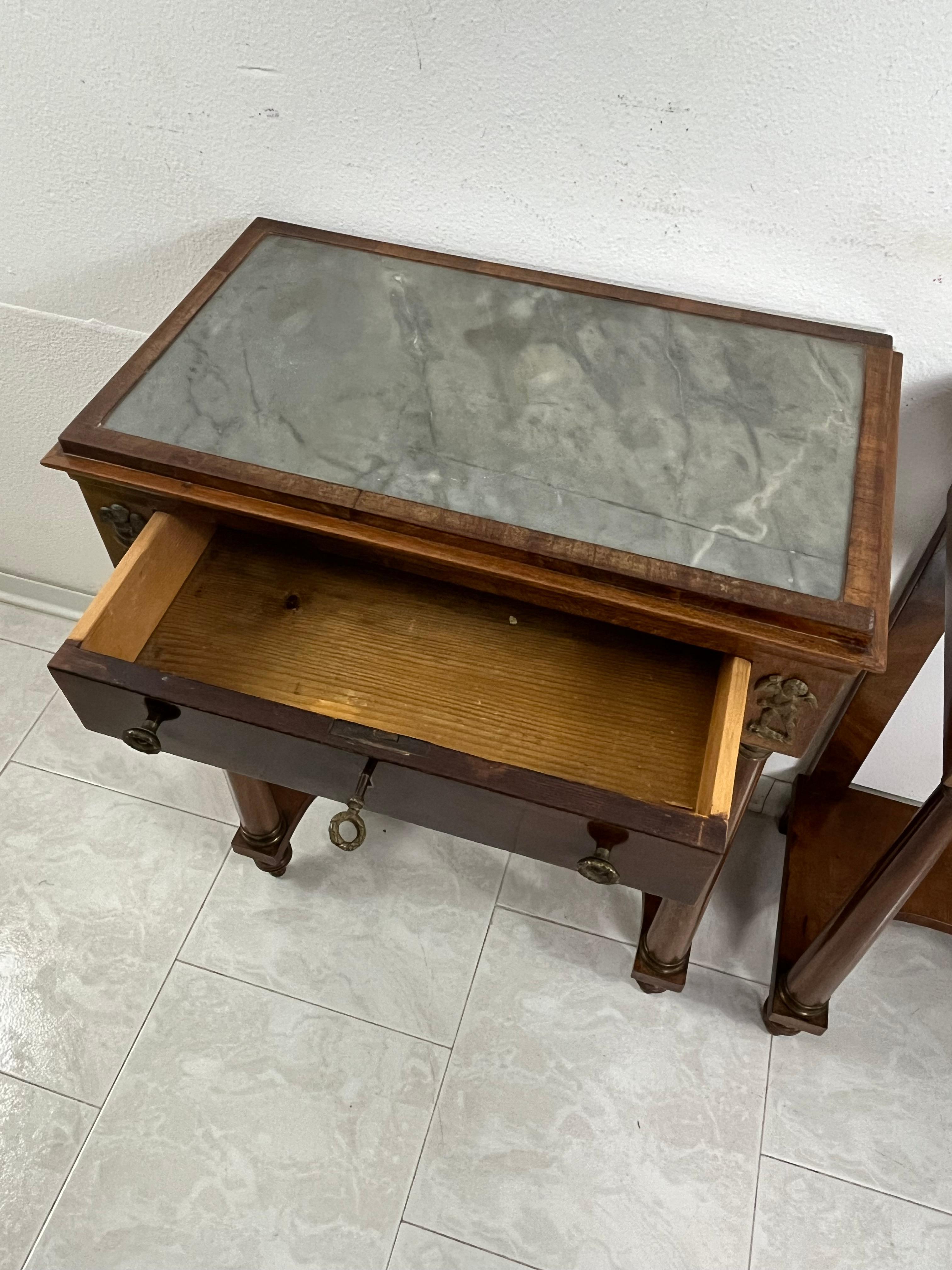 Set of 2 Mid-Century Italian Marble Top Nightstands, 1940s For Sale 6