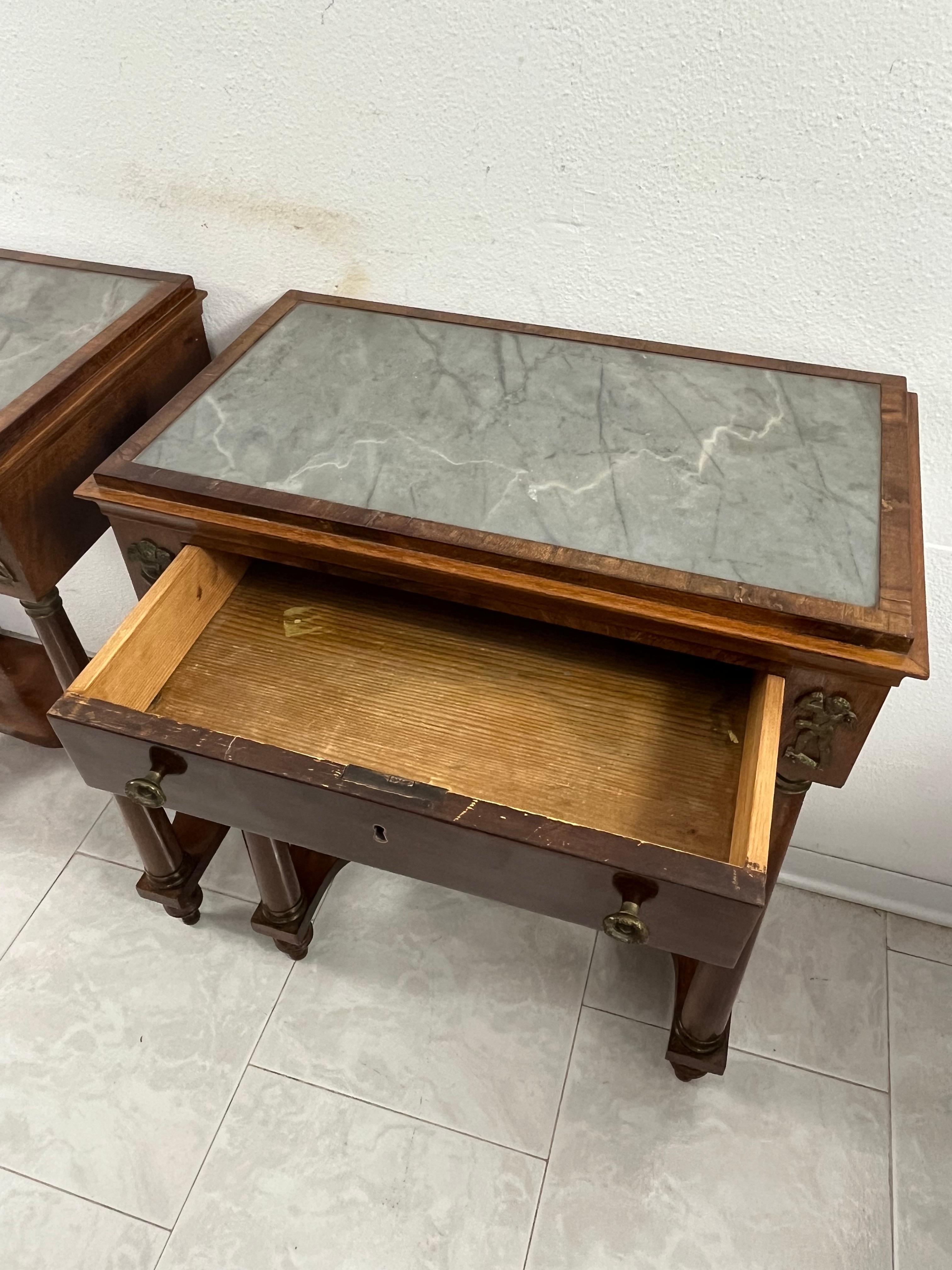 Set of 2 Mid-Century Italian Marble Top Nightstands, 1940s For Sale 8