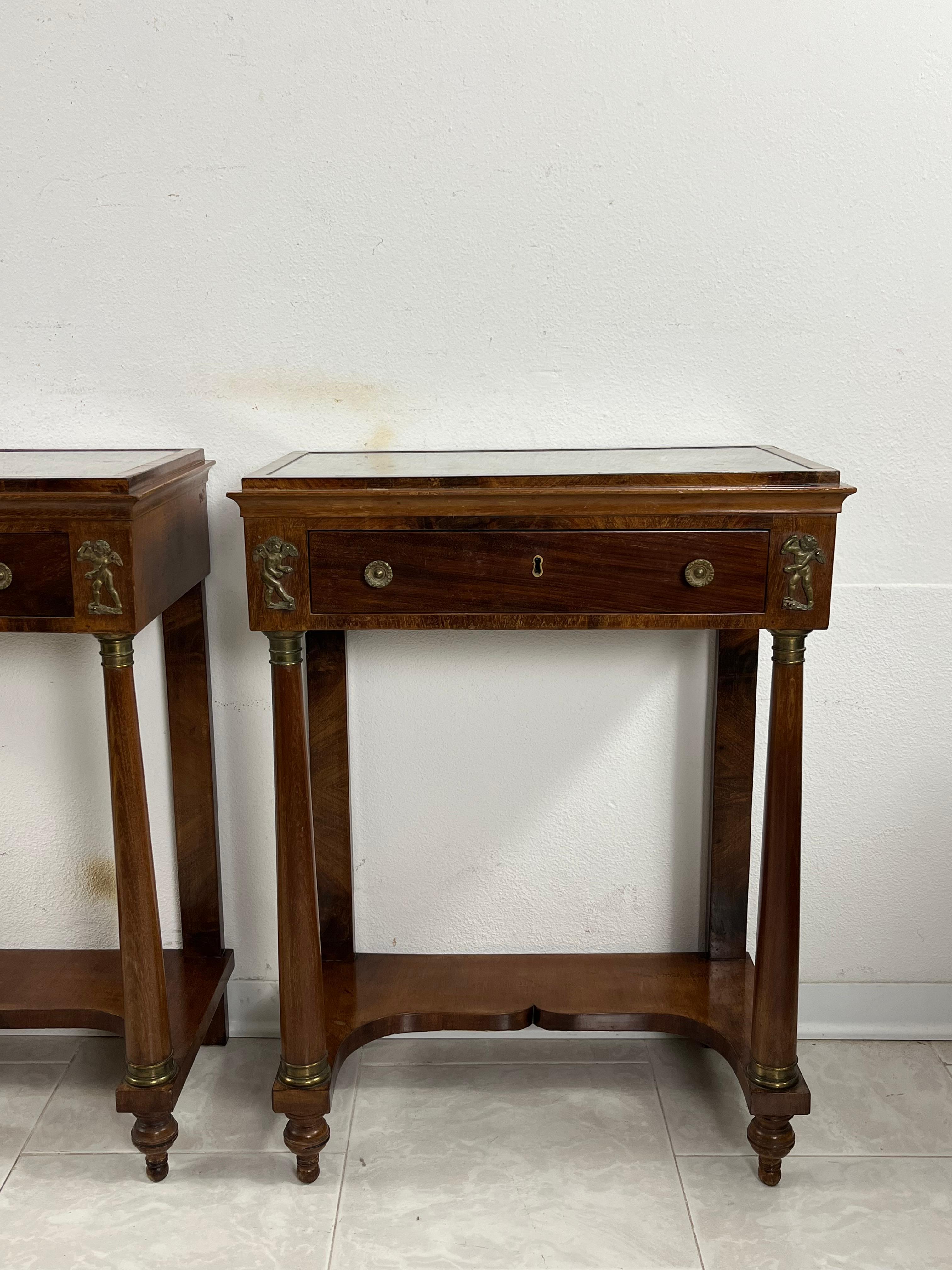 Set of 2 Mid-Century Italian Marble Top Nightstands, 1940s In Good Condition For Sale In Palermo, IT