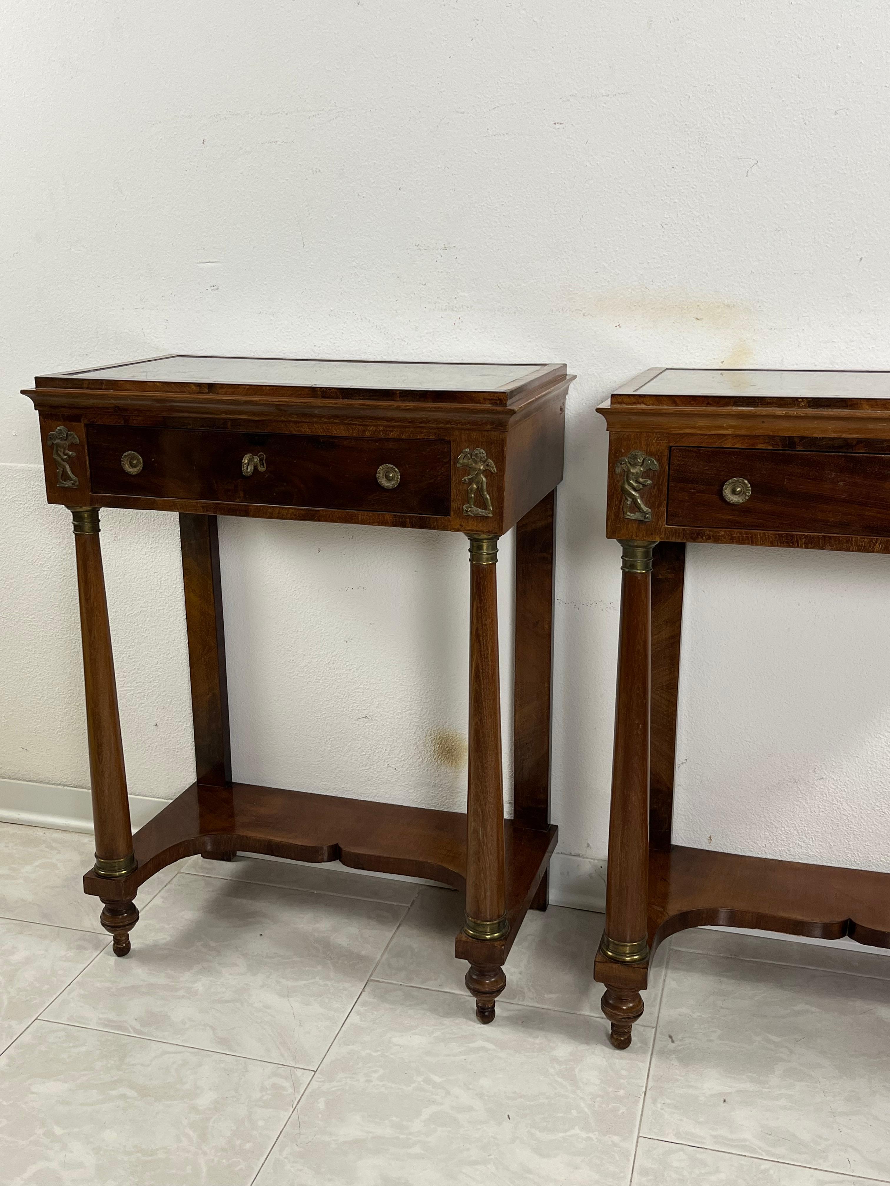 Mid-20th Century Set of 2 Mid-Century Italian Marble Top Nightstands, 1940s For Sale