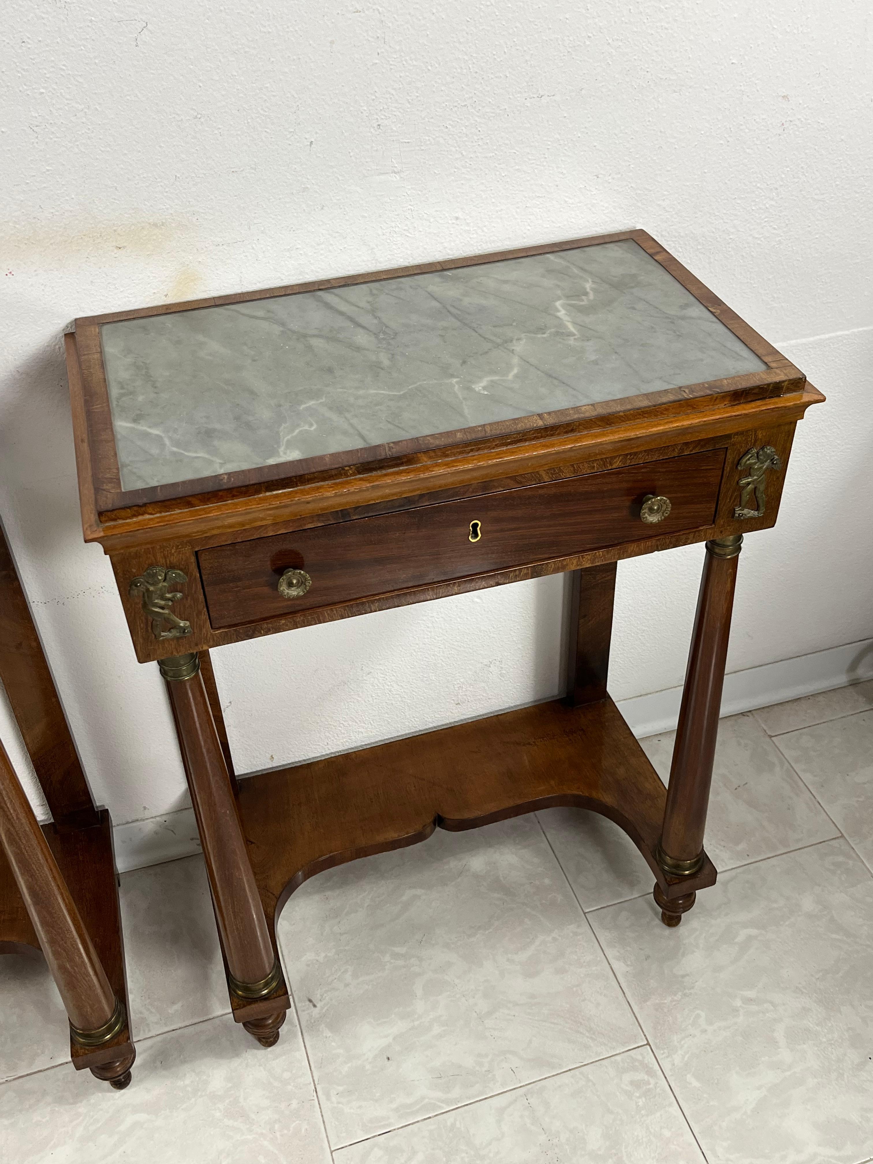 Set of 2 Mid-Century Italian Marble Top Nightstands, 1940s For Sale 1