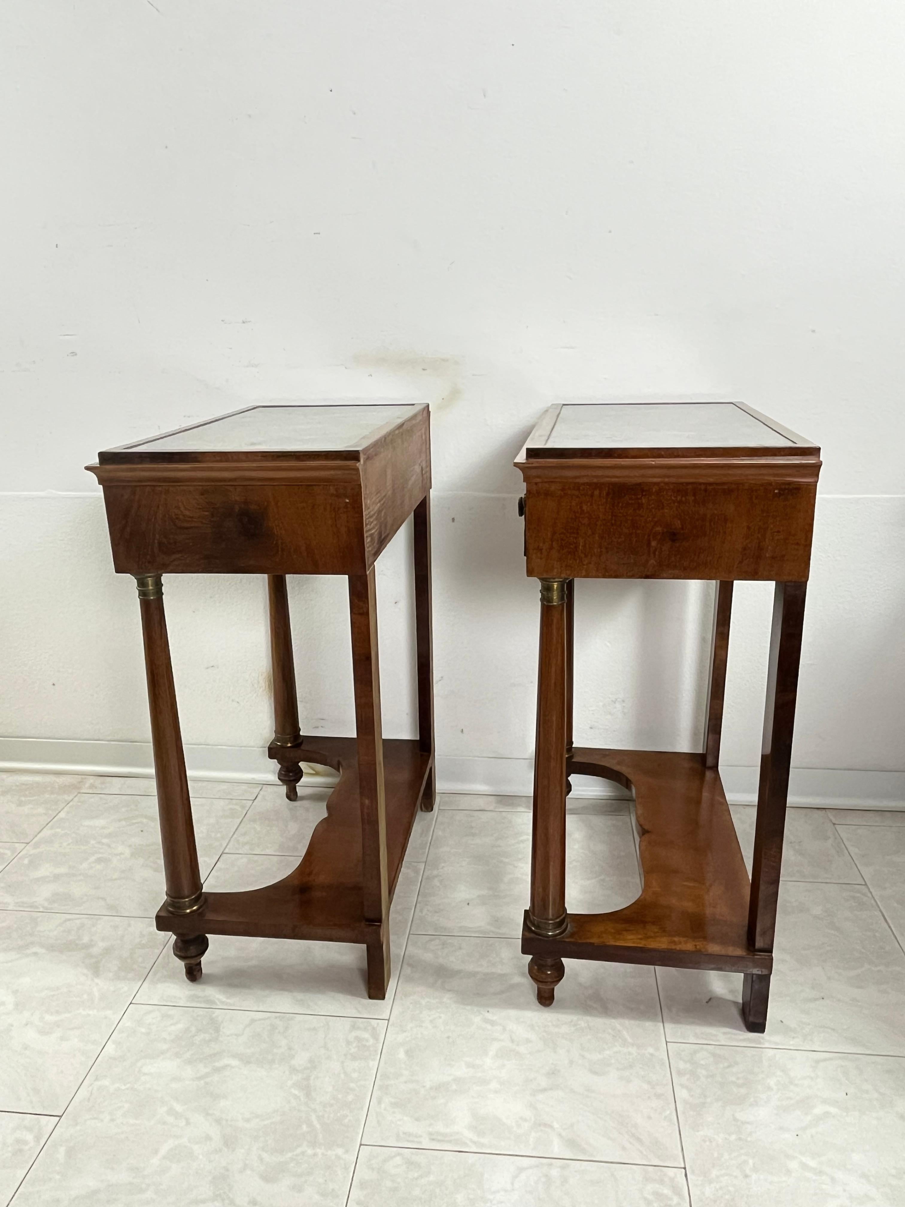 Set of 2 Mid-Century Italian Marble Top Nightstands, 1940s For Sale 4