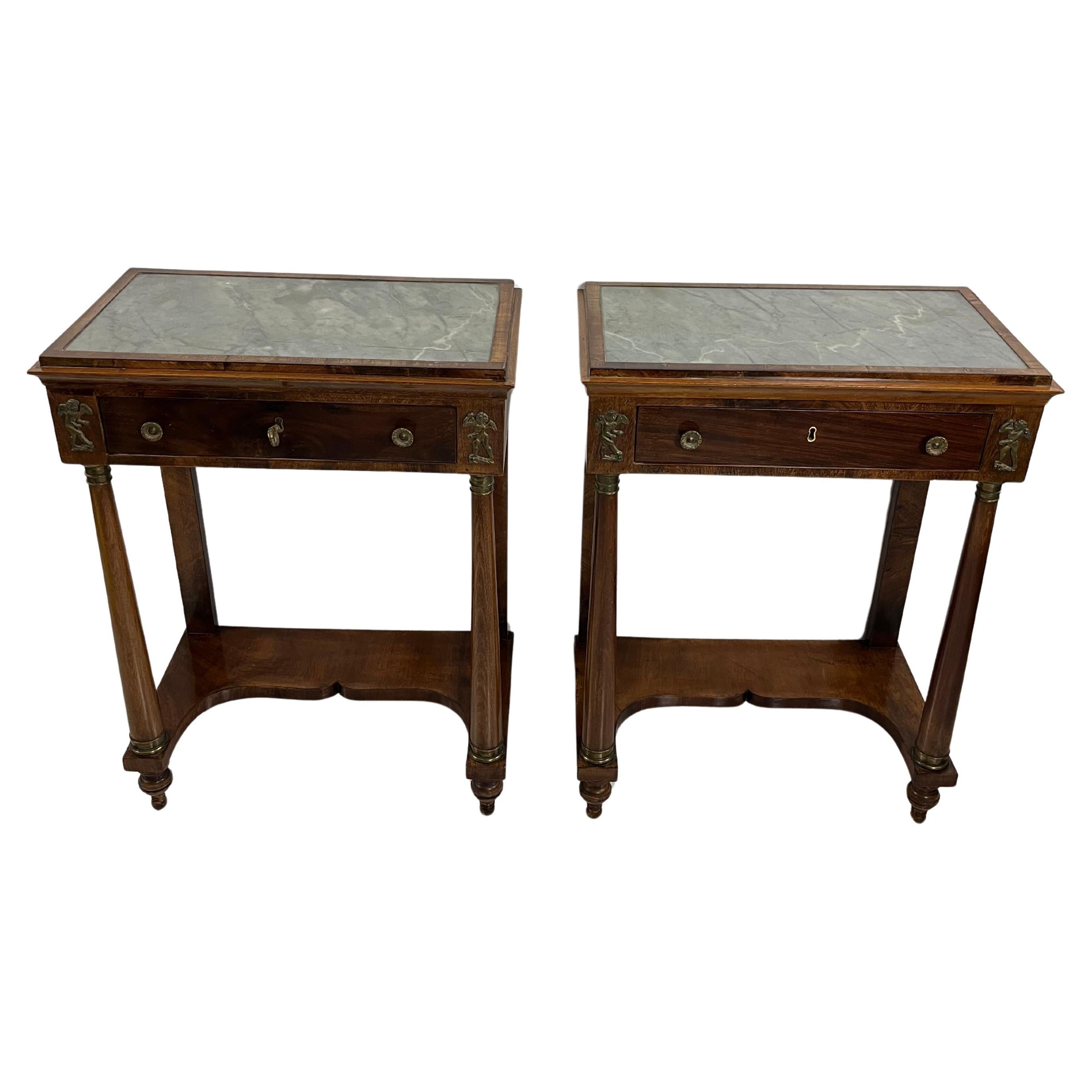 Set of 2 Mid-Century Italian Marble Top Nightstands, 1940s