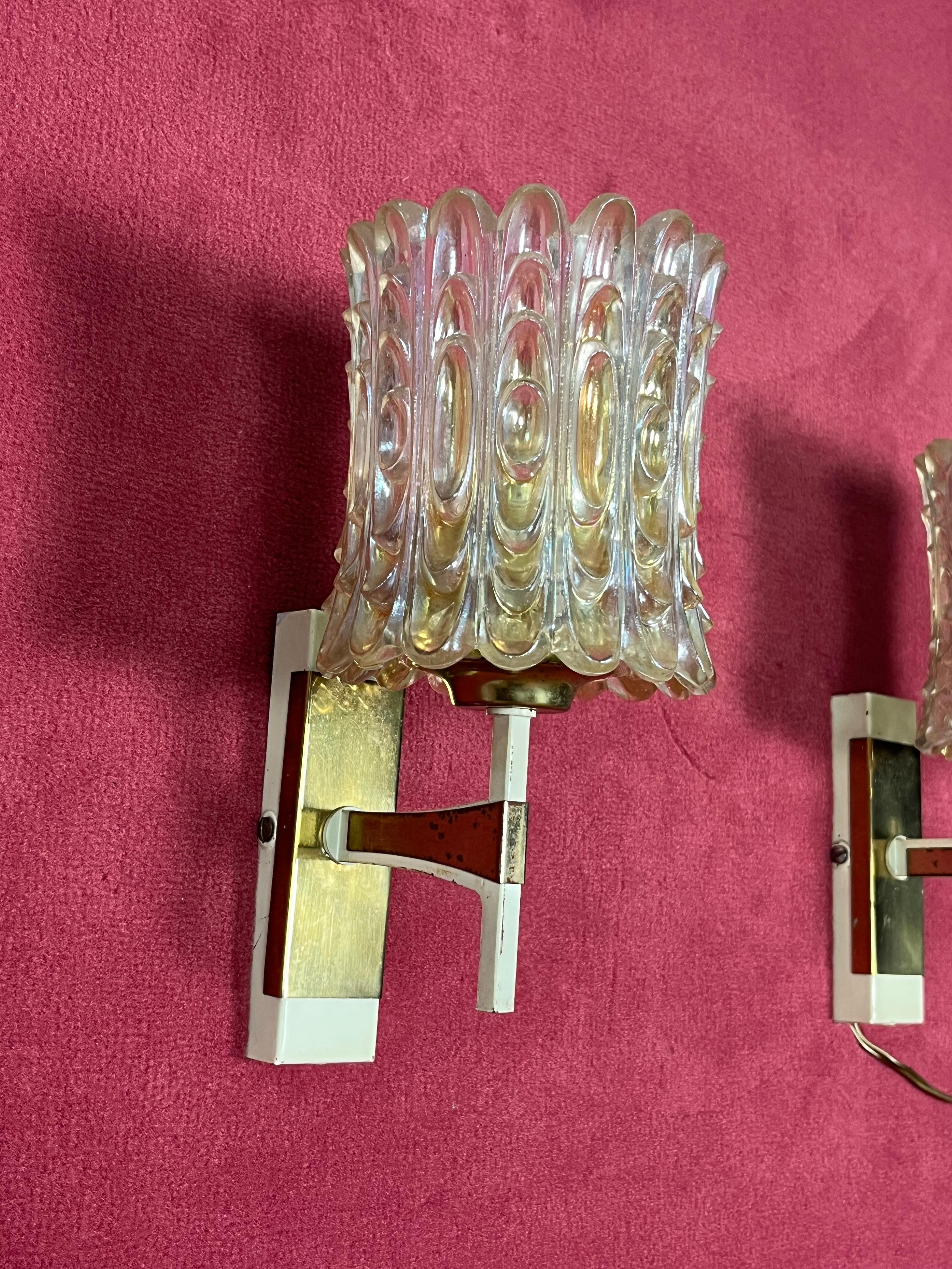 Set of 2 Mid-century Italian Murano Glass Wall Lamps, 1950s In Good Condition For Sale In Palermo, IT