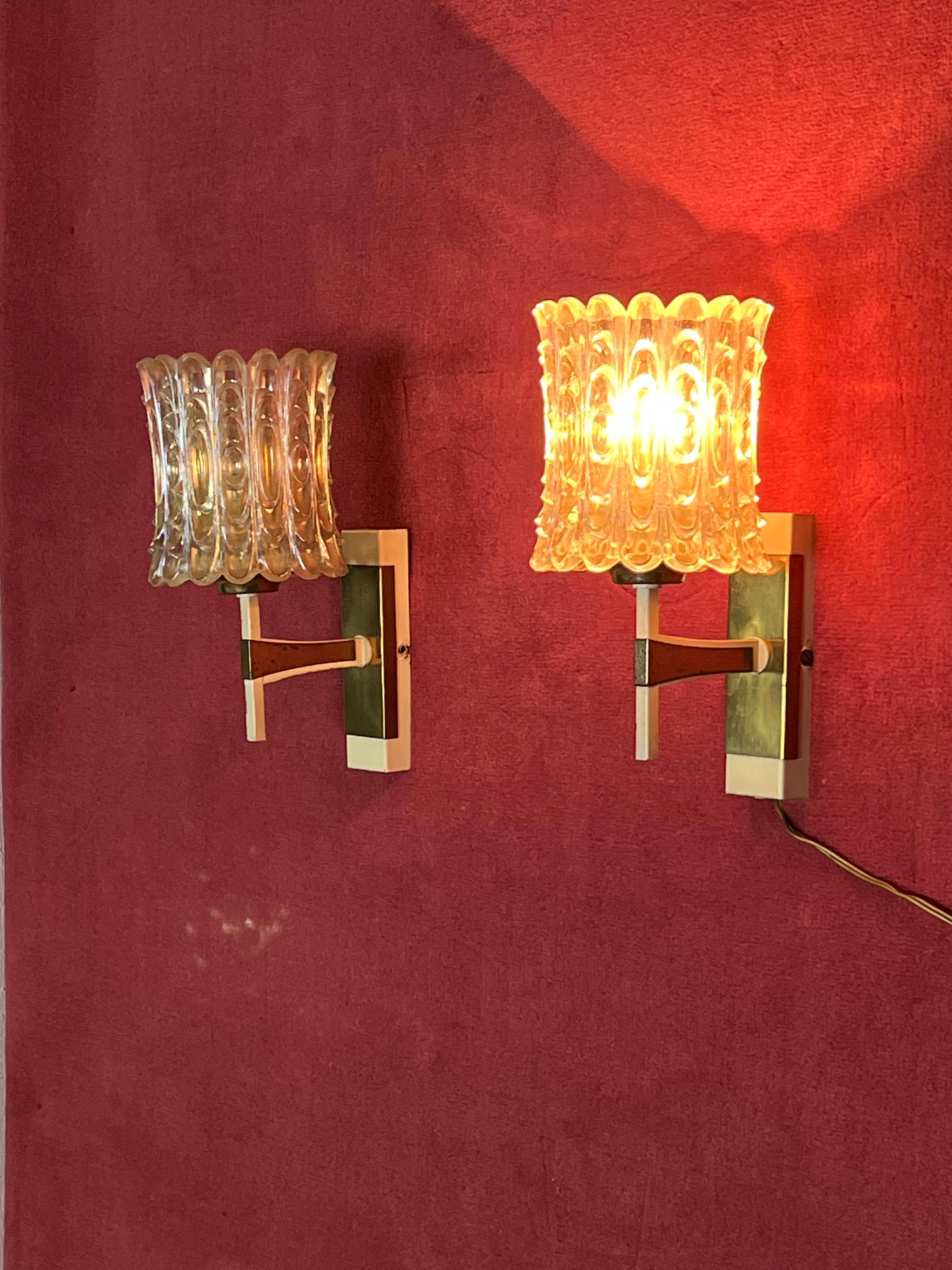 Set of 2 Mid-century Italian Murano Glass Wall Lamps, 1950s For Sale 1