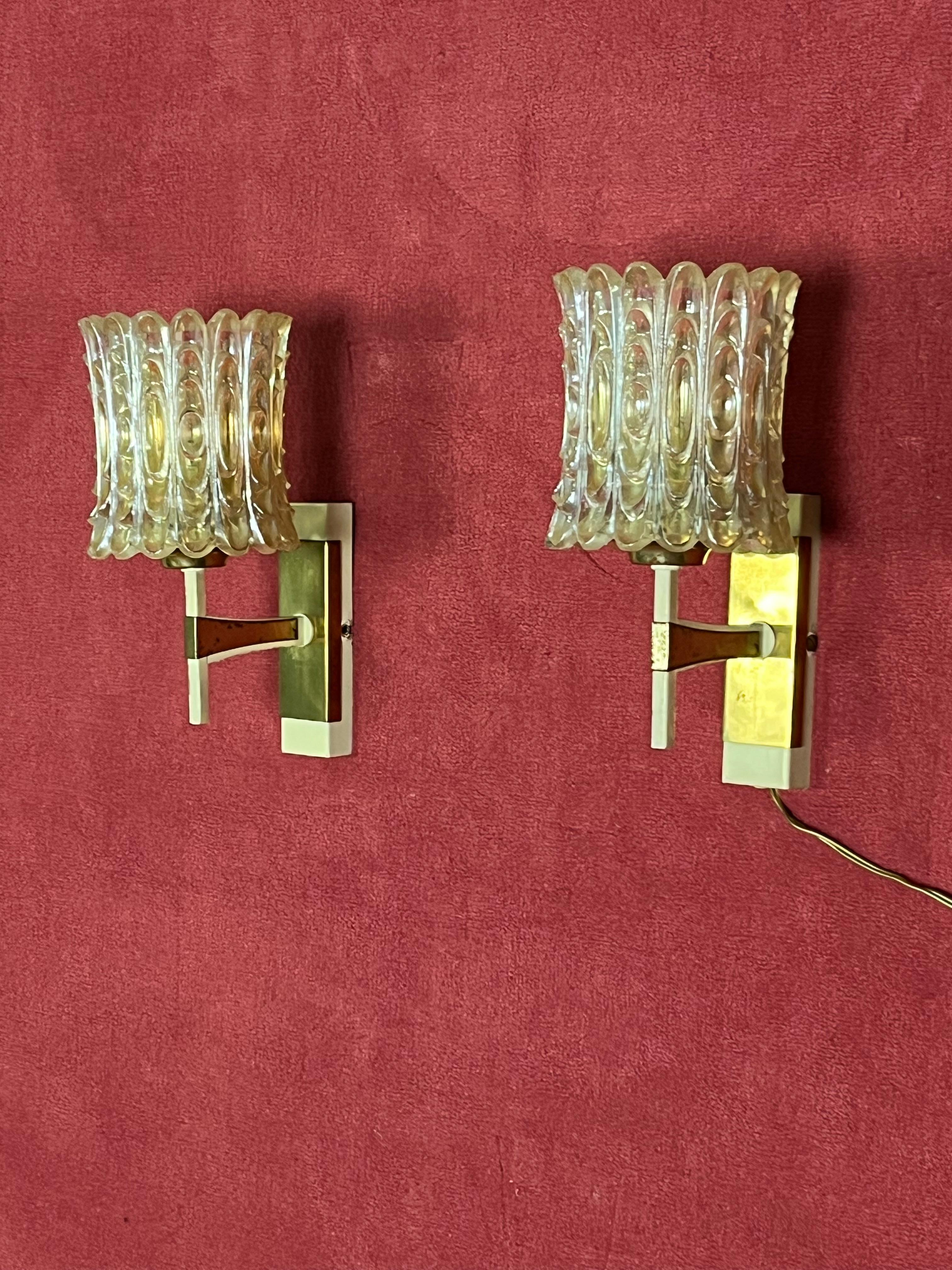 Set of 2 Mid-century Italian Murano Glass Wall Lamps, 1950s For Sale 2