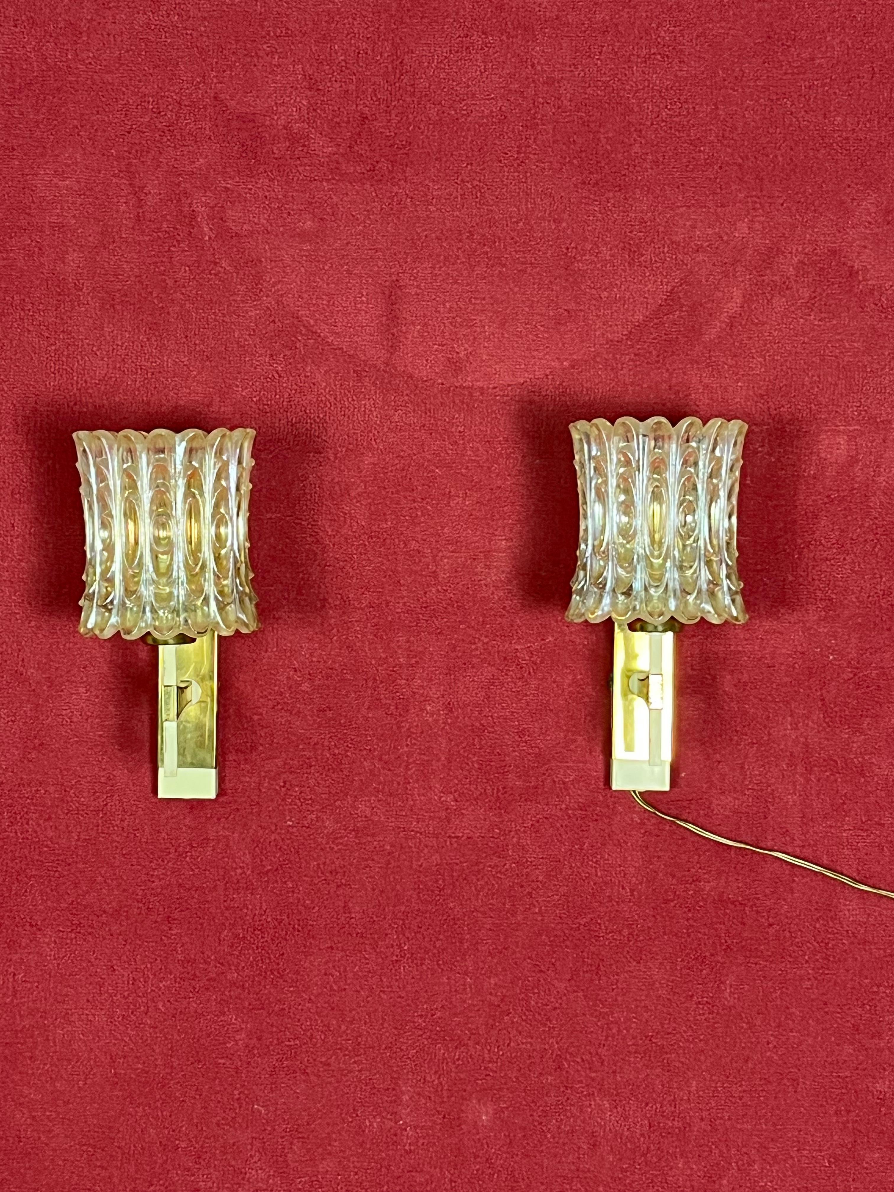 Set of 2 Mid-century Italian Murano Glass Wall Lamps, 1950s For Sale 3