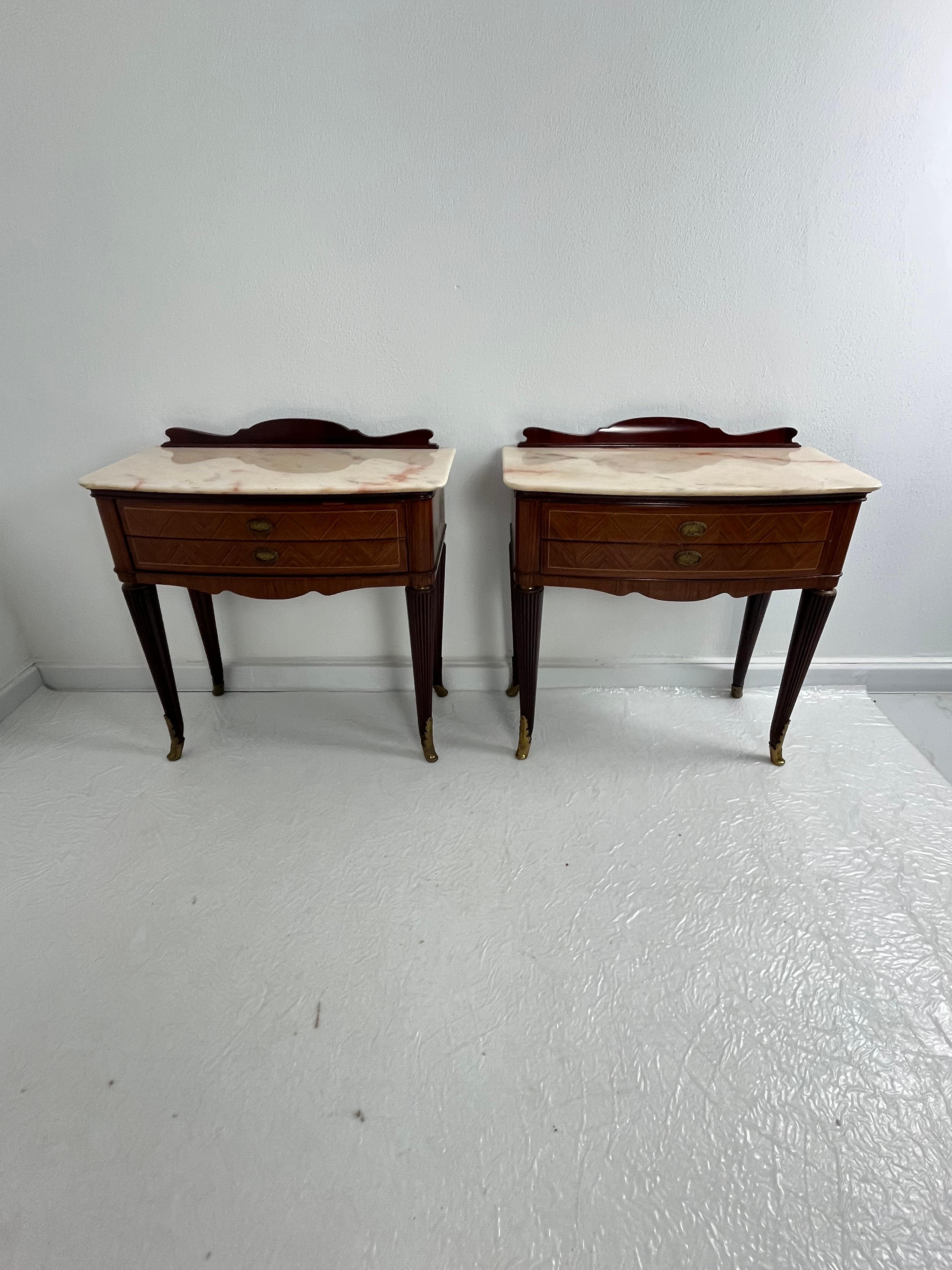 Ottone Set of 2 Mid-century Italian Nightstands, 1950s in vendita