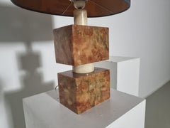 Set of 2 Midcentury Italian Red and Cream Marble Table Lamps, 1960s