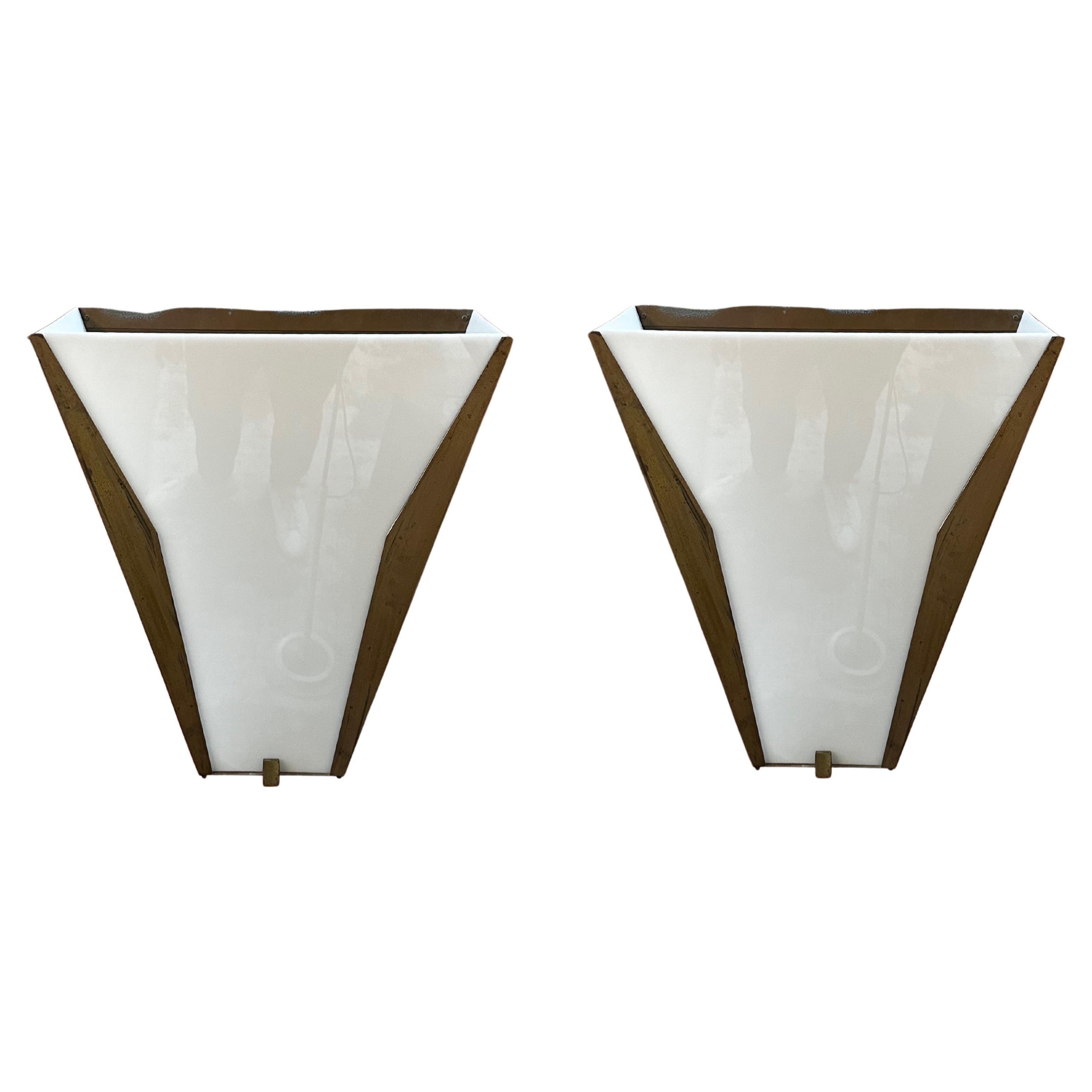 Set of 2 Mid Century Italian Wall Sconces, 1970s For Sale