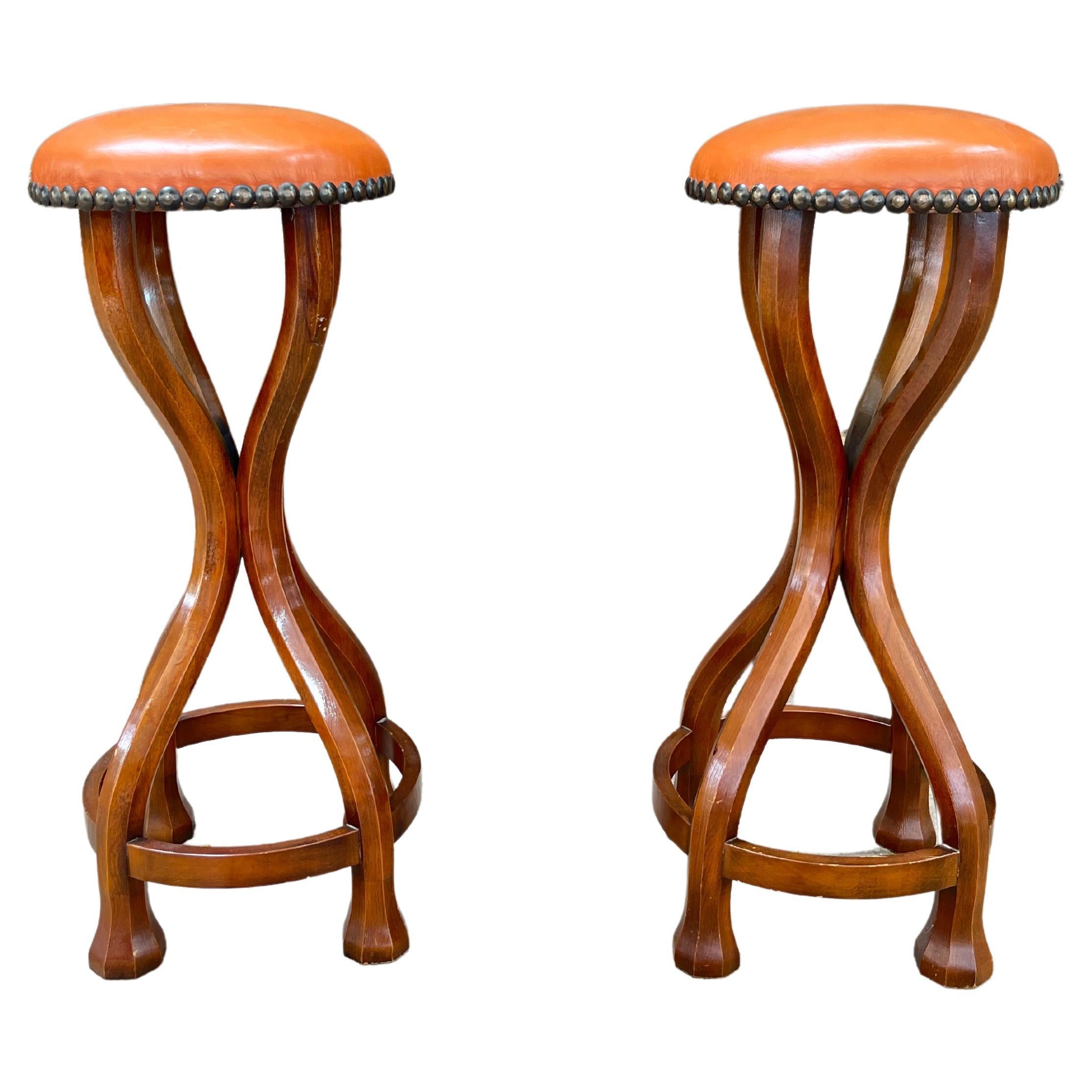 Set Of 2 Mid-Century Italian Wooden Stools 1960s