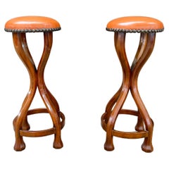 Used Set Of 2 Mid-Century Italian Wooden Stools 1960s