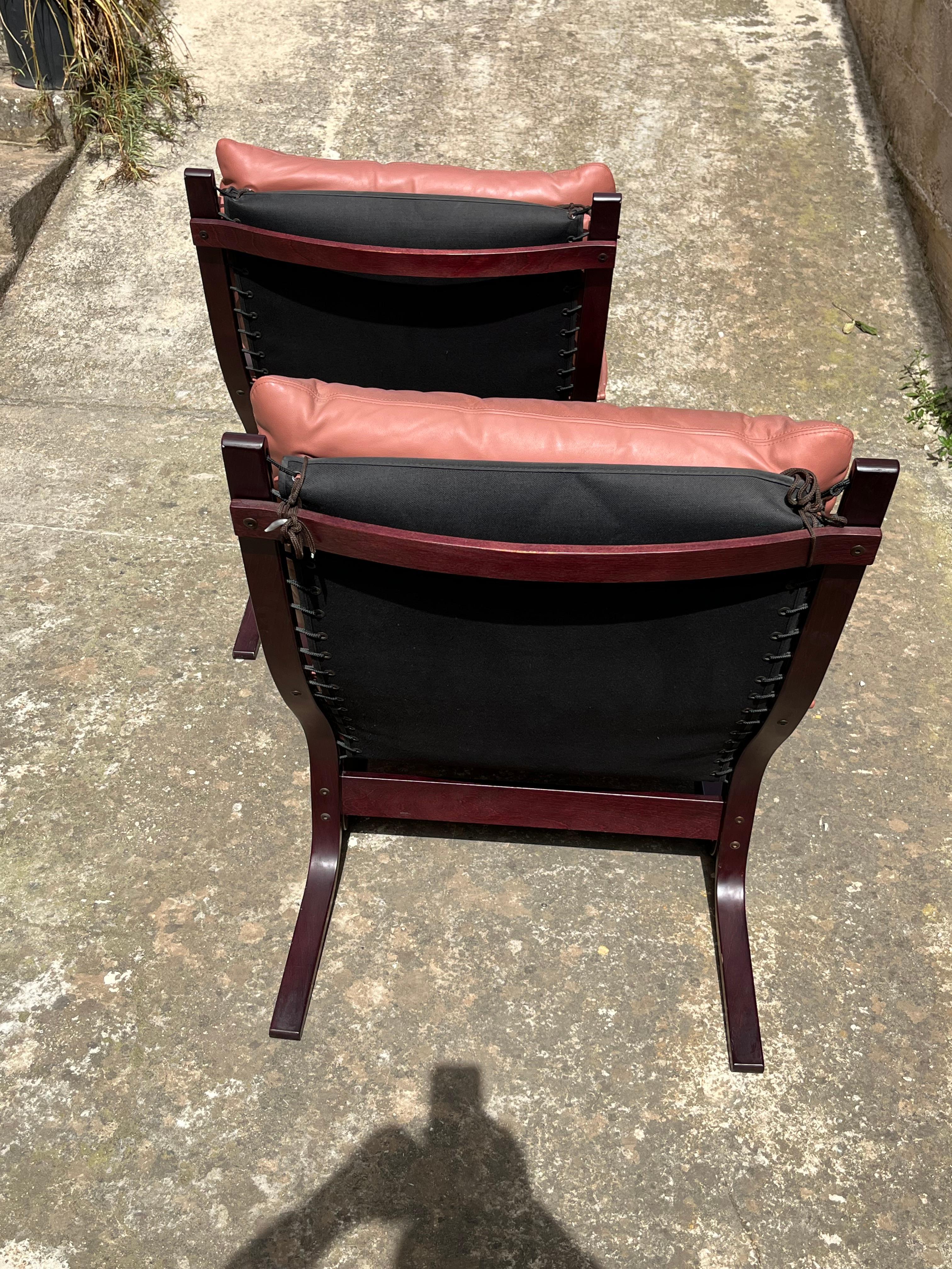 Norwegian Set of 2 Mid-Century Leather  Armchairs by Inghar Relling for Westnofa  1960s For Sale