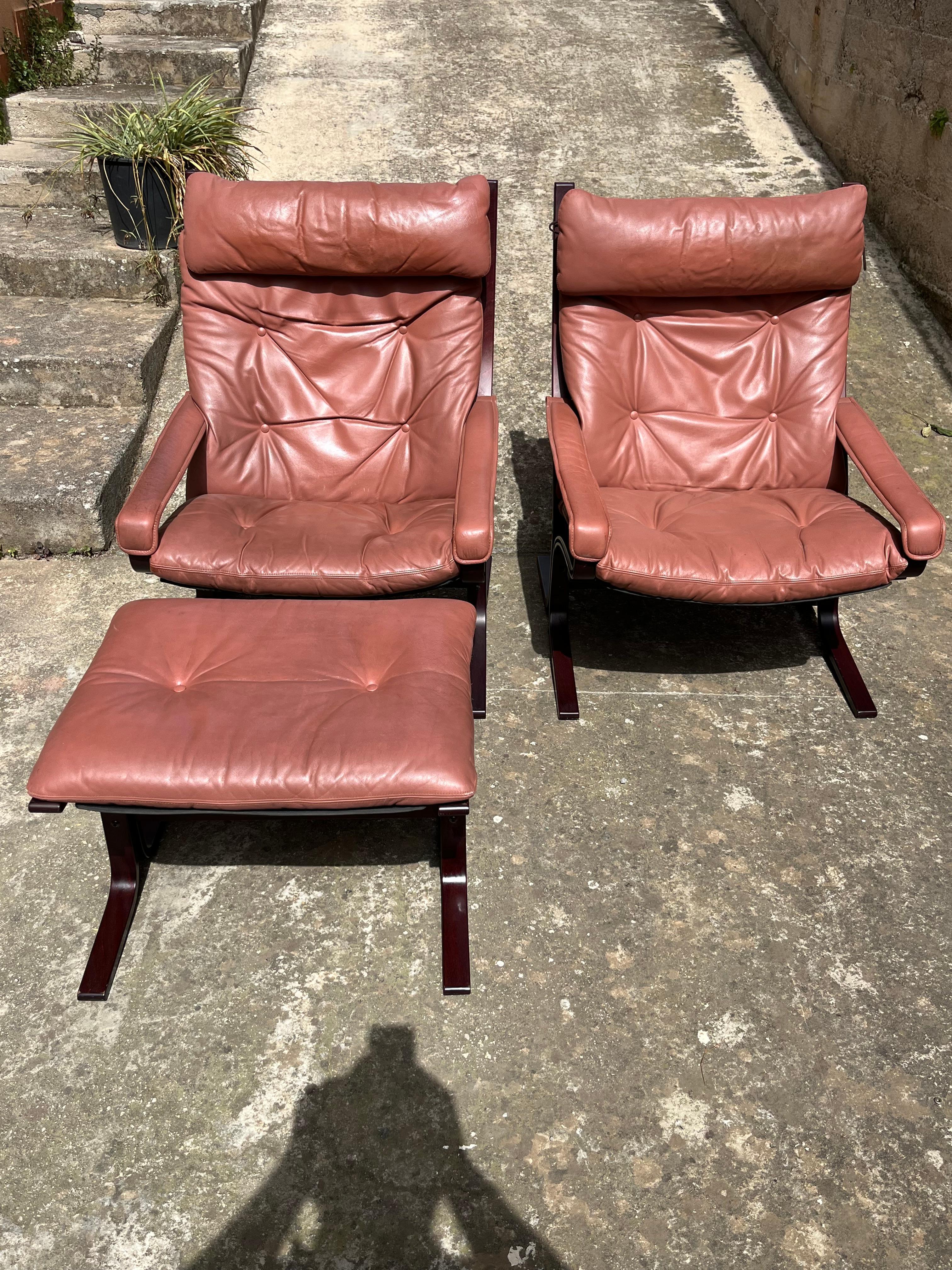 Set of 2 Mid-Century Leather  Armchairs by Inghar Relling for Westnofa  1960s For Sale 1