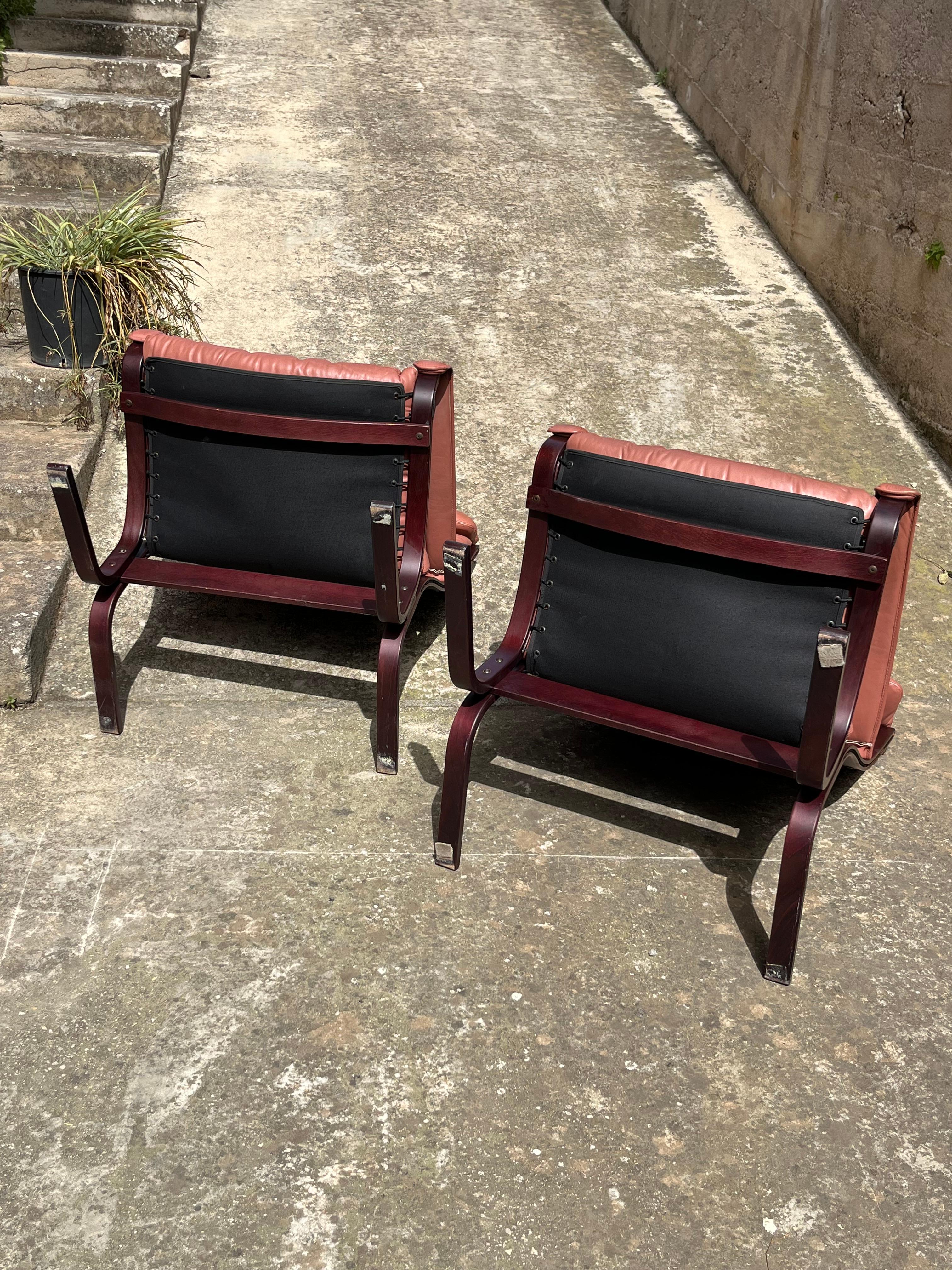 Set of 2 Mid-Century Leather  Armchairs by Inghar Relling for Westnofa  1960s For Sale 2
