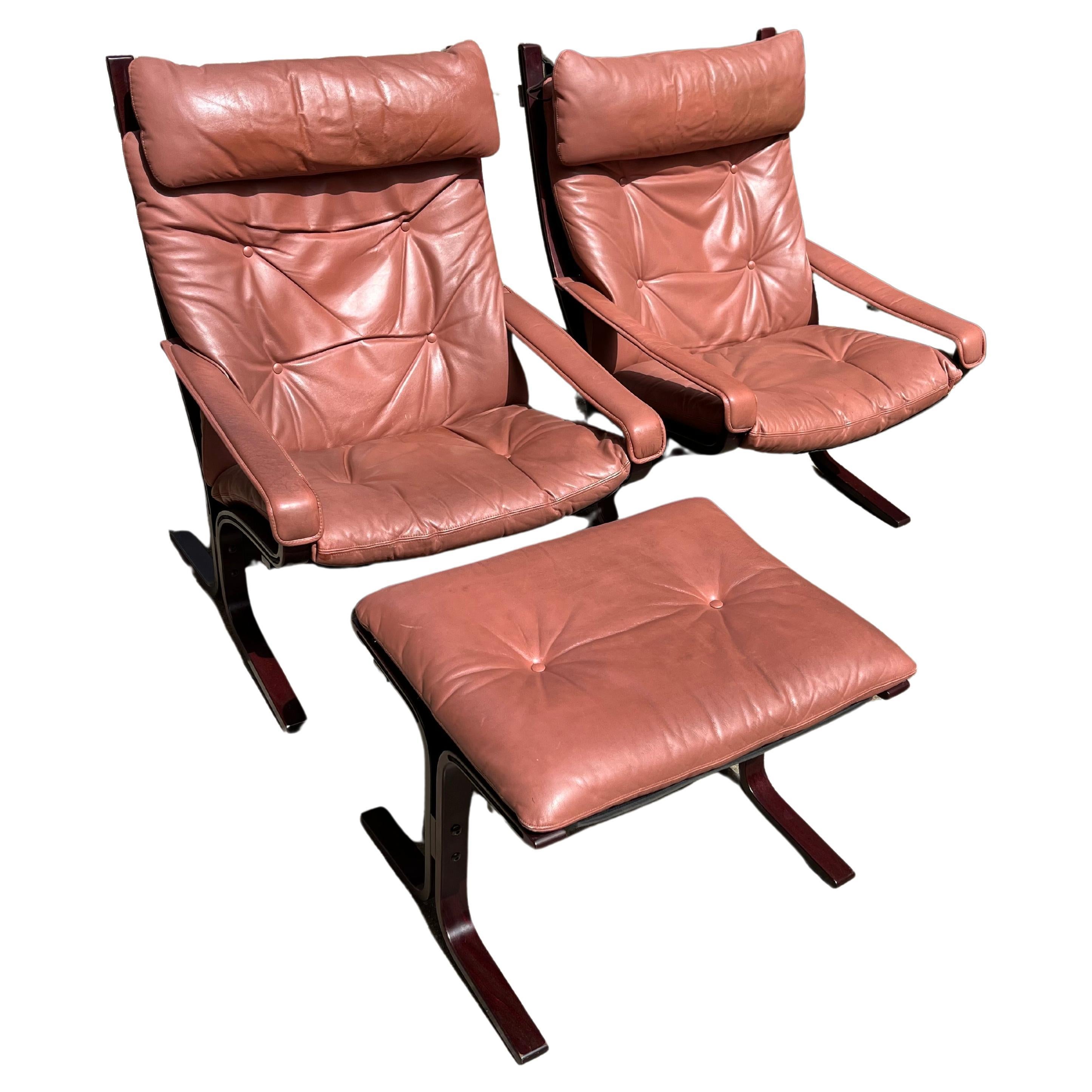 Set of 2 Mid-Century Leather  Armchairs by Inghar Relling for Westnofa  1960s For Sale