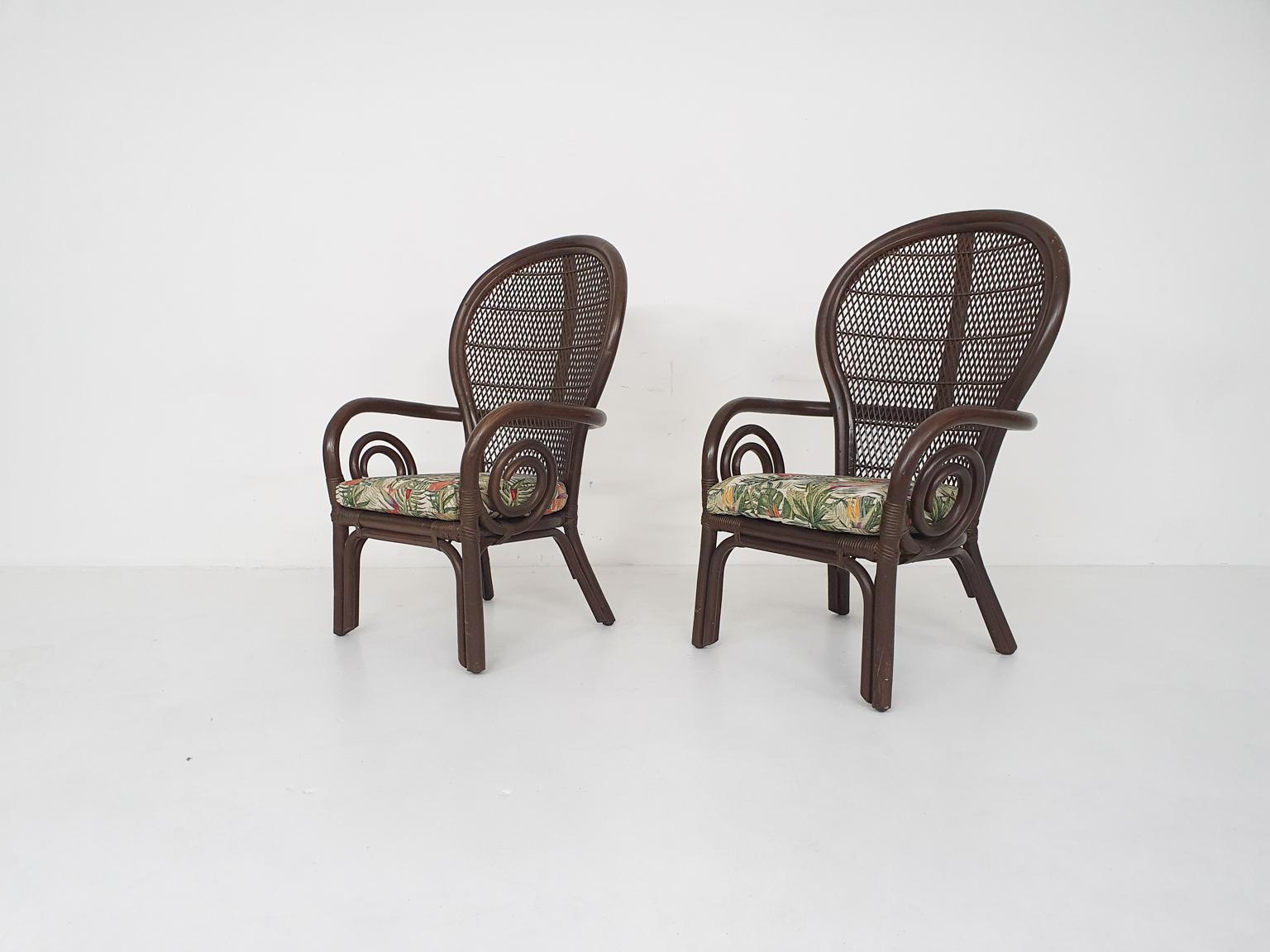 Bamboo Set of 2 Midcentury Manou Lounge Chairs, 1970s