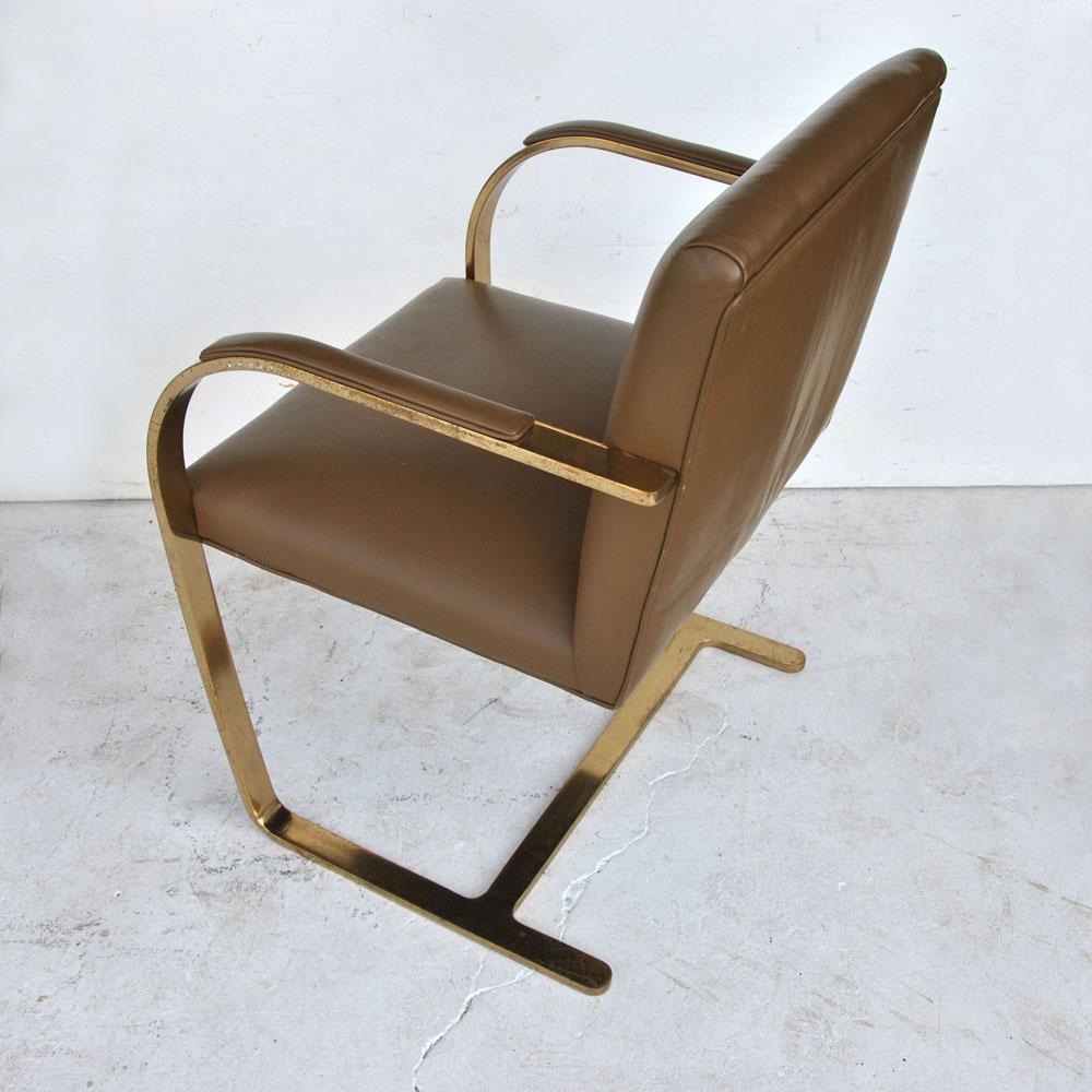 American Set of 2 Midcentury Mies van der Rohe Brno Solid Brass Flat Bar Chairs