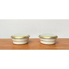 Set of 2 Mid-Century Minimalist Brass and Glass Ceiling Lamps, 1950s