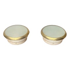 Set of 2 Mid-Century Minimalist Brass and Glass Ceiling Lamps, 1950s