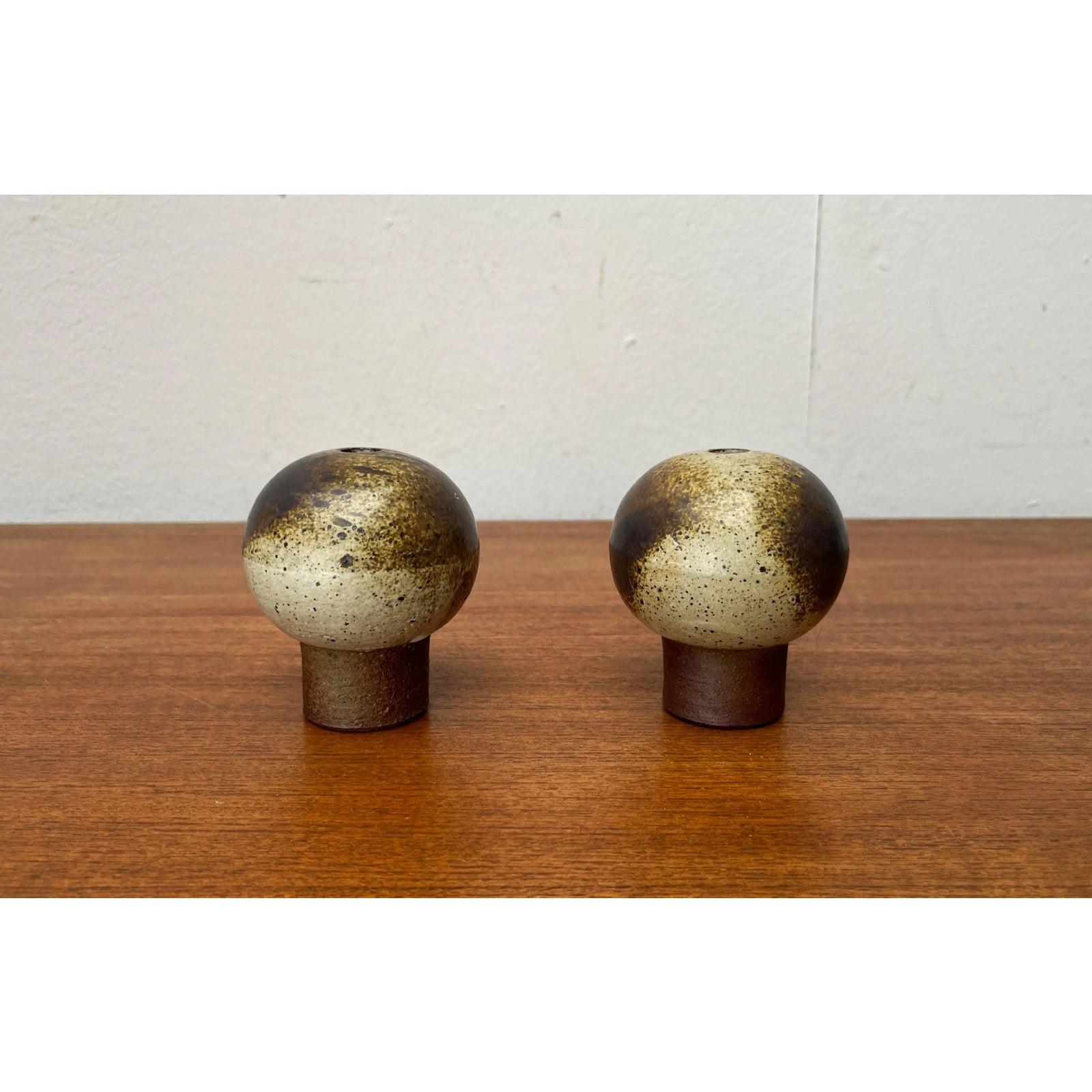 Ceramic Set of 2 Mid-Century Minimalist Danish Studio Pottery Vase, 1960s For Sale
